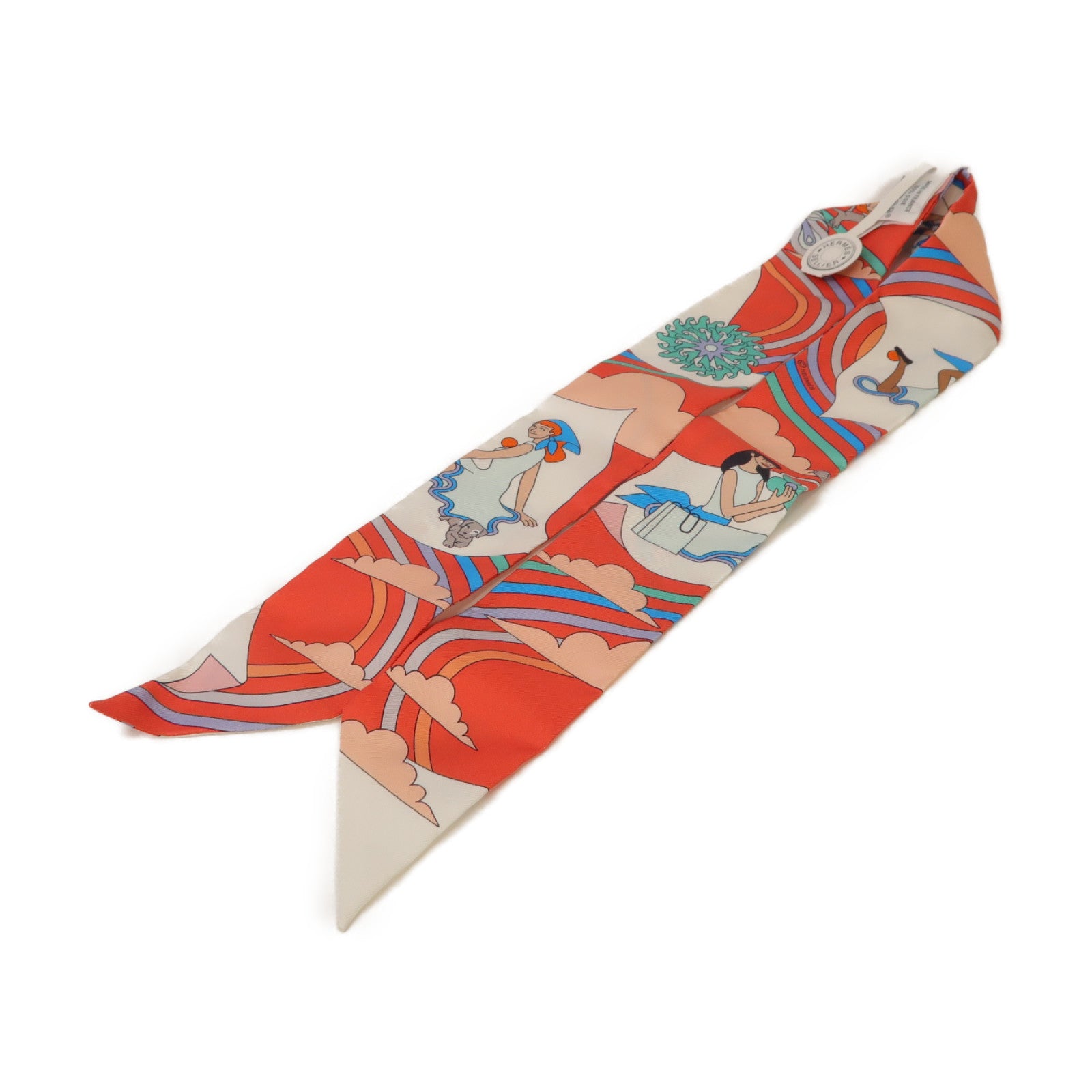 HERMES 【激減優惠】絲質Twilly絲巾橙色/彩色