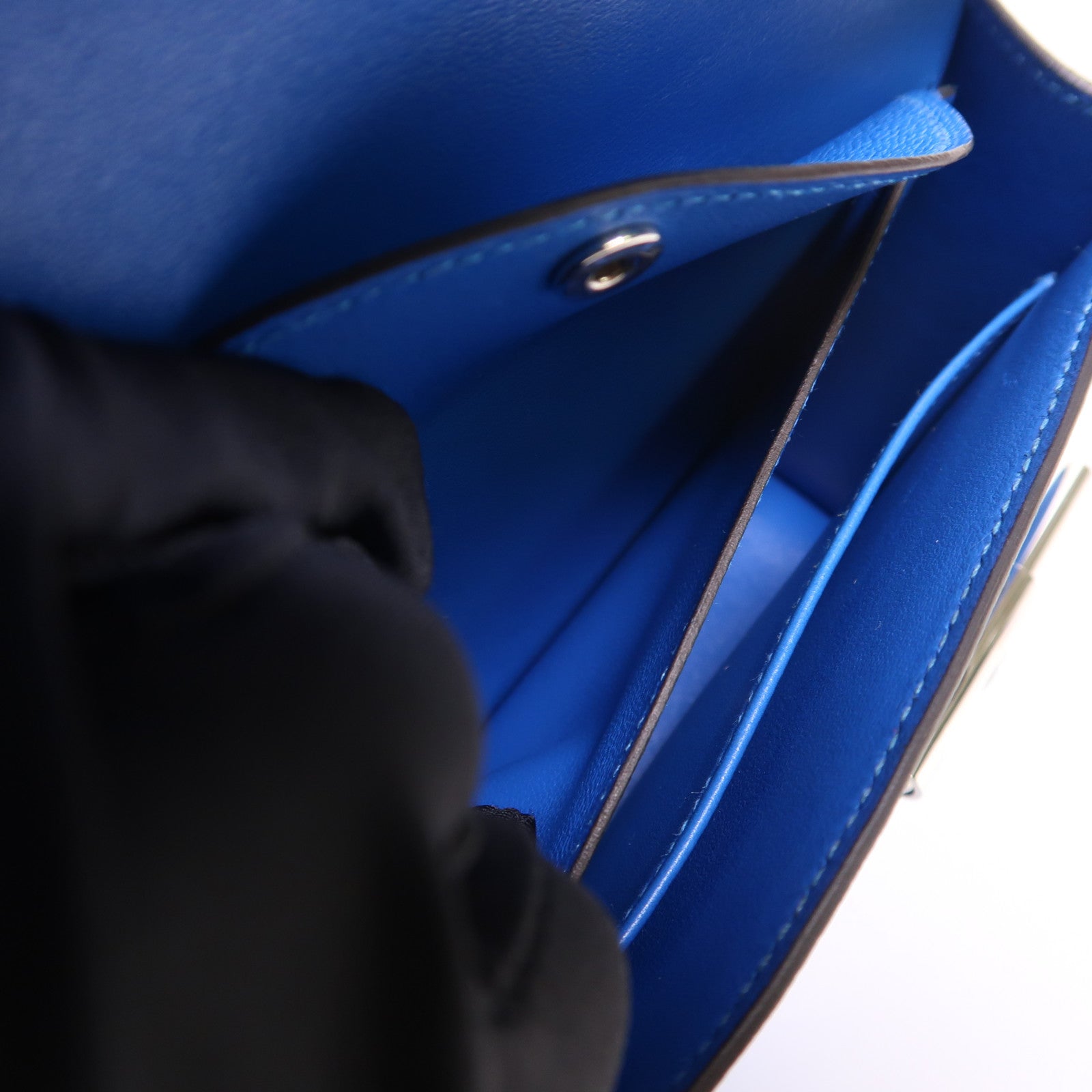 HERMES Chevre皮革Verrou Mini銀扣鏈帶肩背袋Bleu Hydra