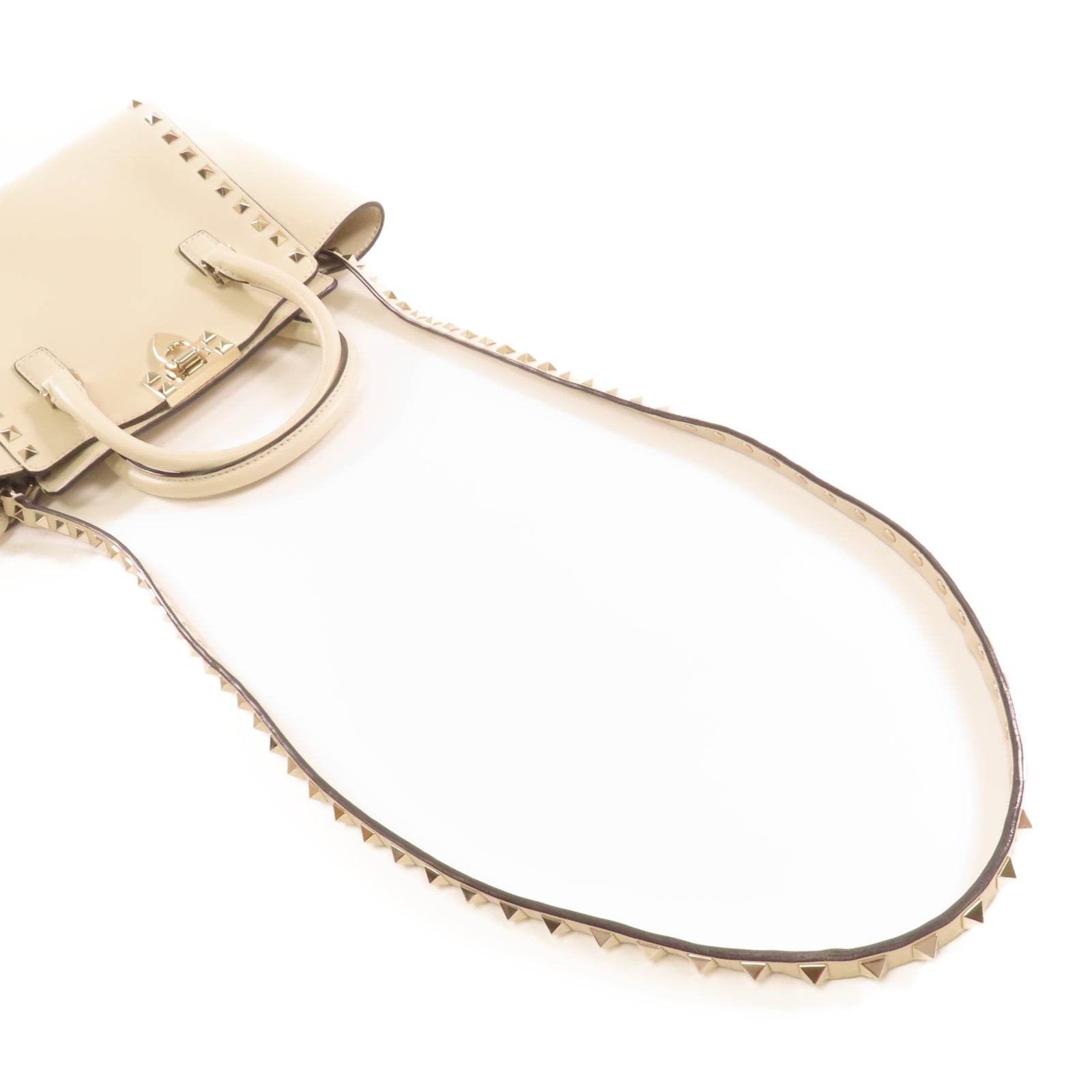 Valentino 牛皮皮革2 Way Shoulder金扣手挽肩背兩用袋米色
