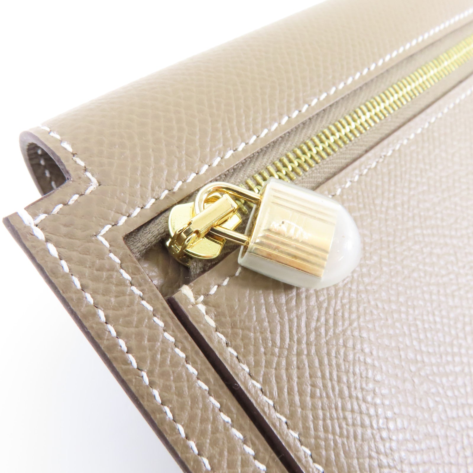 HERMES 【激減優惠】Epsom皮革Kelly Pocket Wallet金扣錢包Etoupe/米色