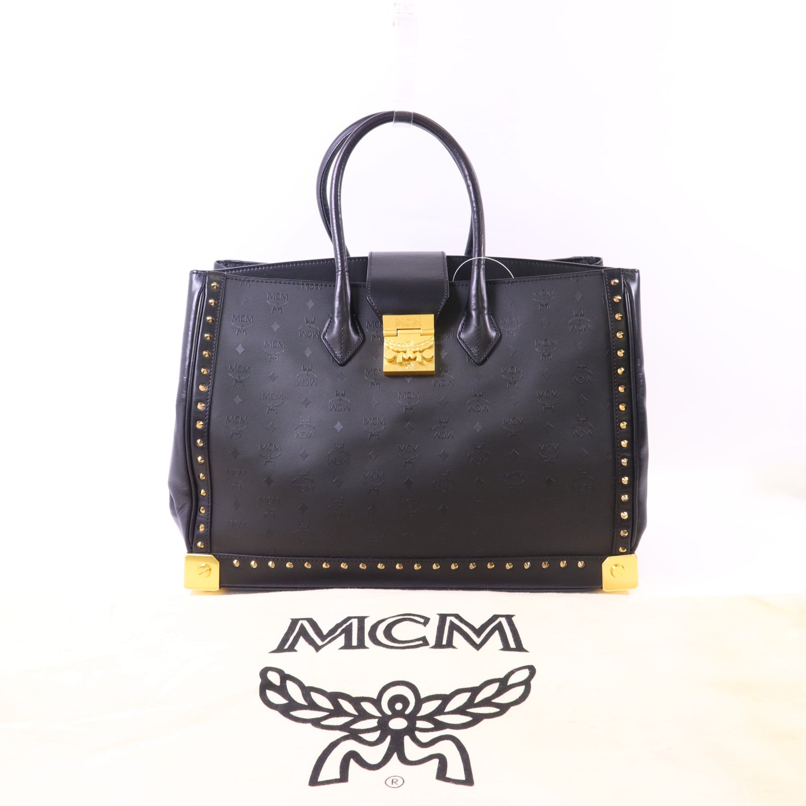 MCM 塗層帆布/牛皮皮革Visetos金扣手挽袋