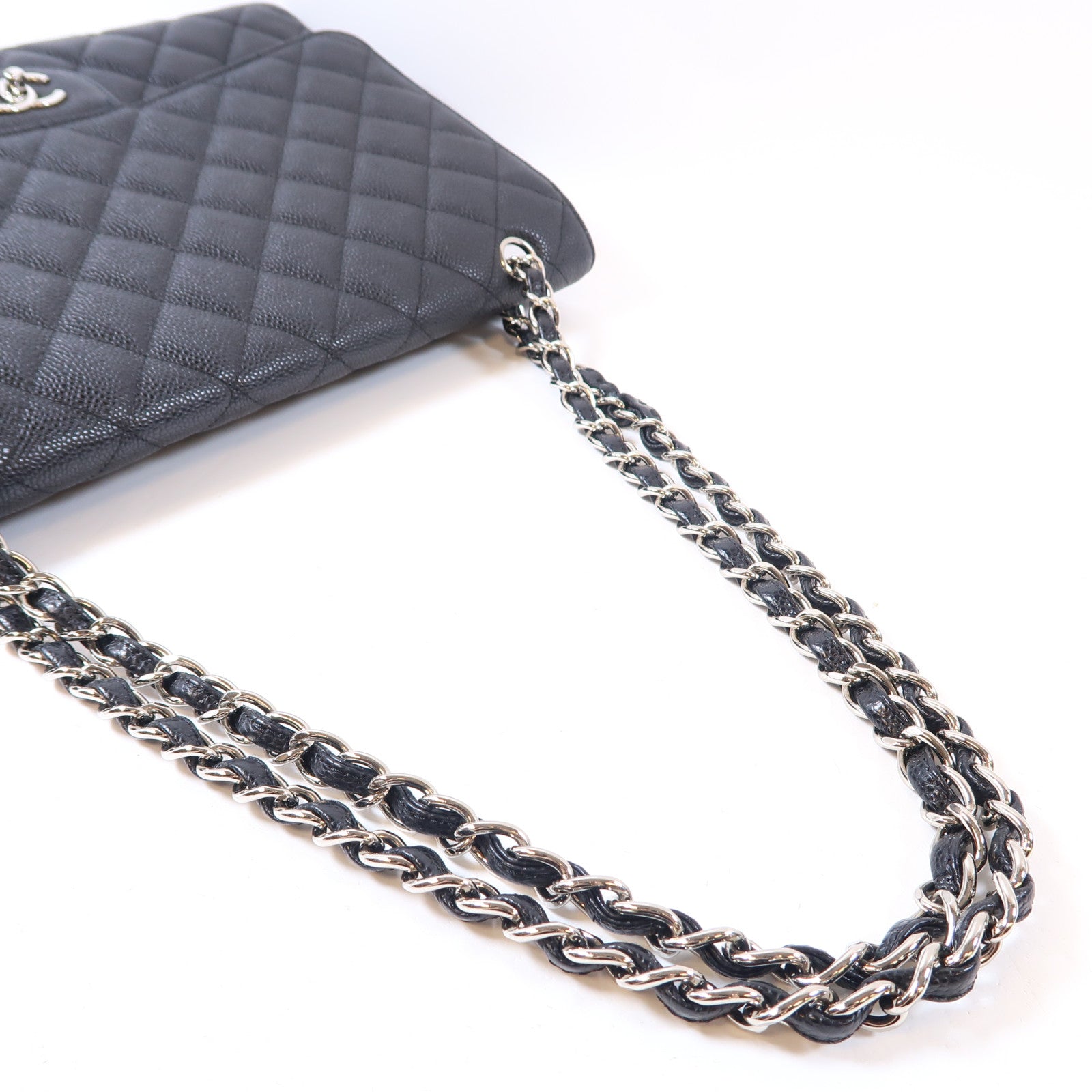 CHANEL 【激減優惠】菱格牛皮皮革Classic銀扣鏈帶肩背袋黑色
