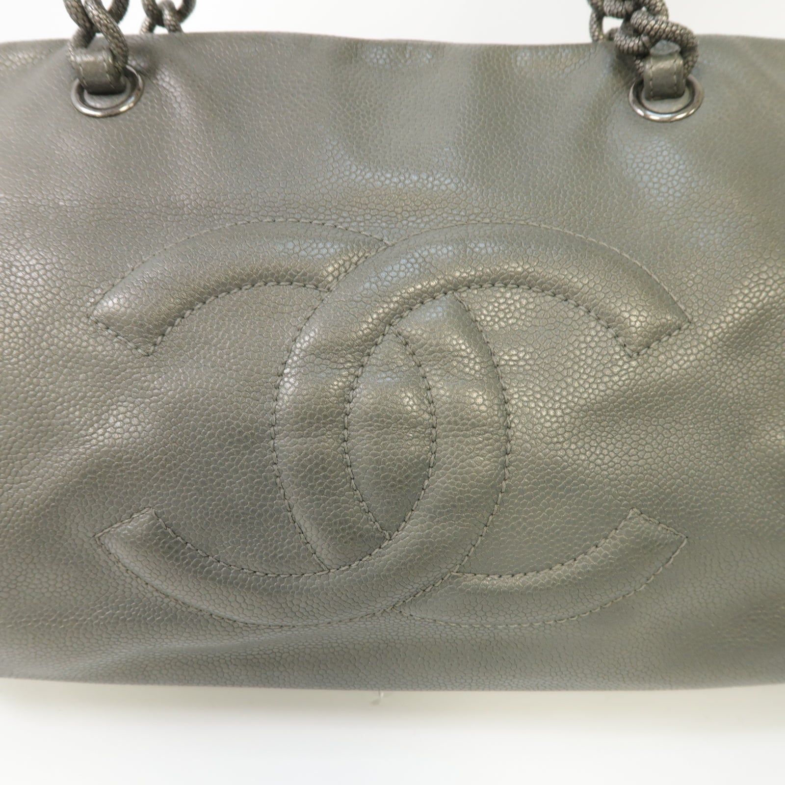 CHANEL 牛皮皮革Chain Shoulder Bag銀扣鏈帶肩背袋灰色