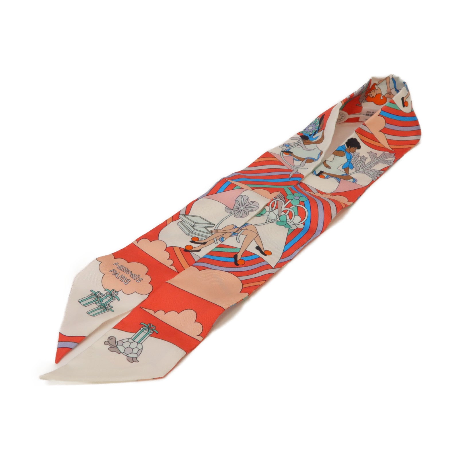 HERMES 【激減優惠】絲質Twilly絲巾橙色/彩色