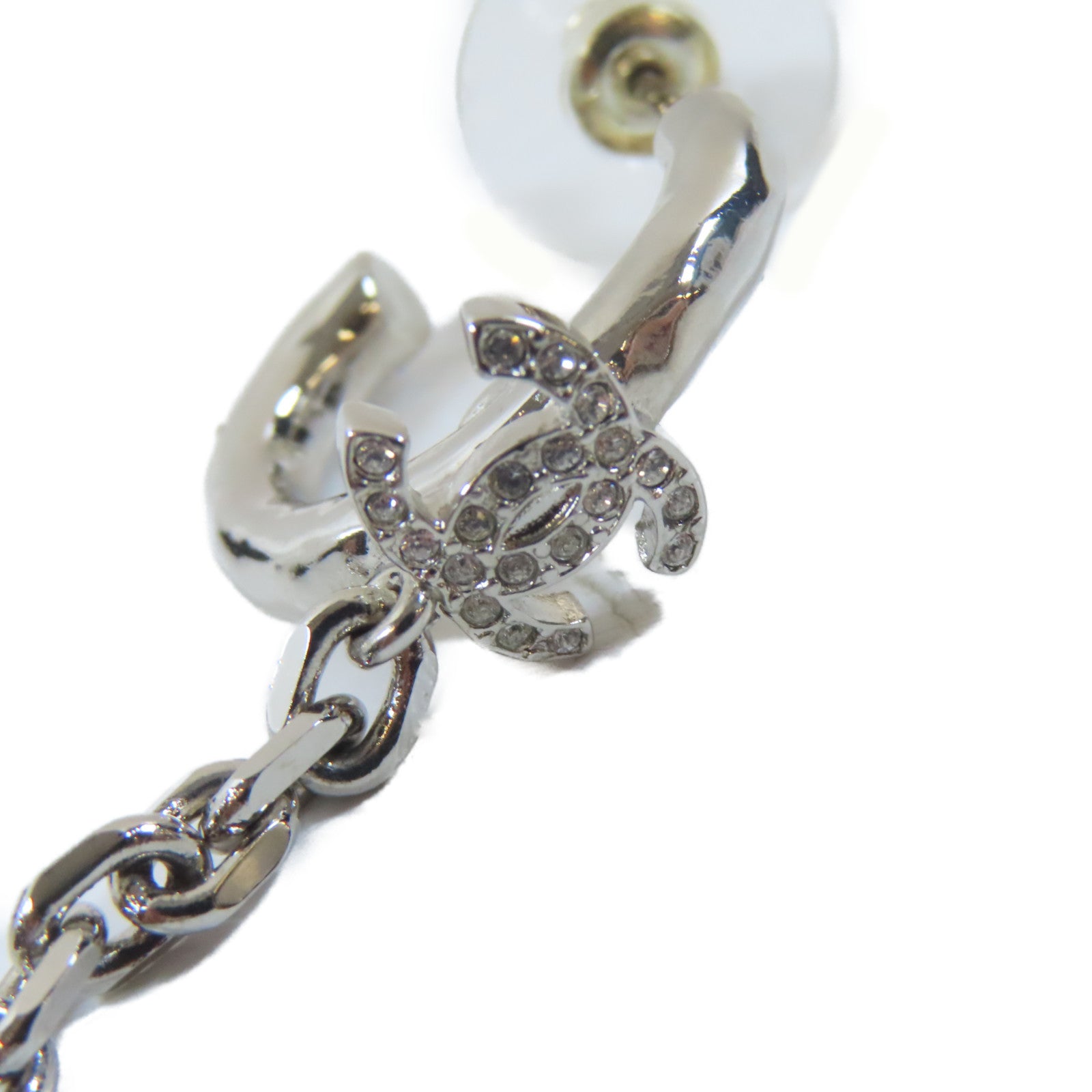 CHANEL 金屬/水晶Pierced Earrings With Ear Cuffs耳環/耳夾銀色
