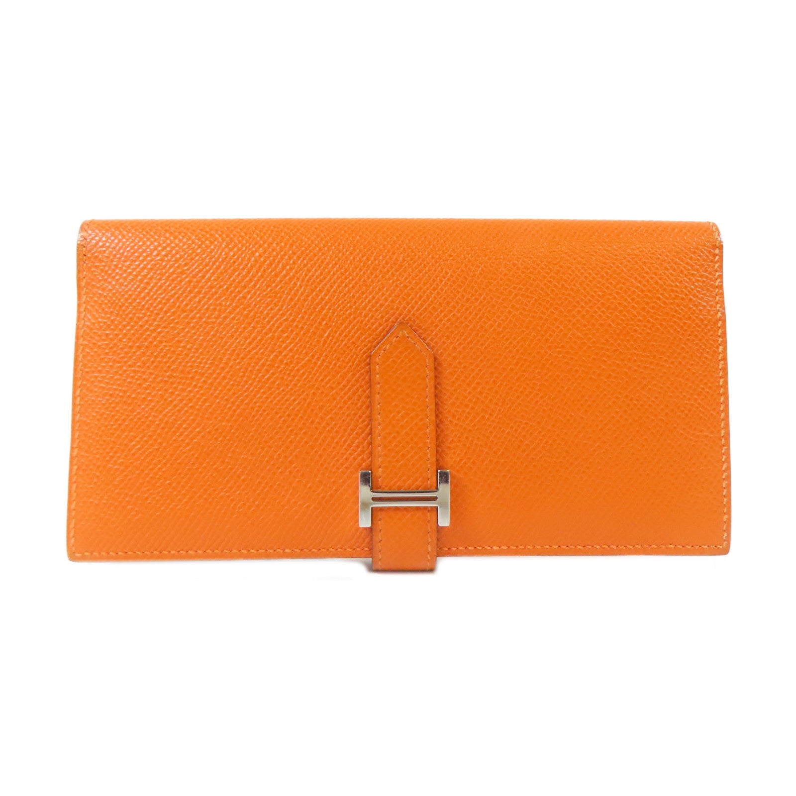 HERMES Epsom皮革Bearn Long Wallet折叠錢包經典橘色