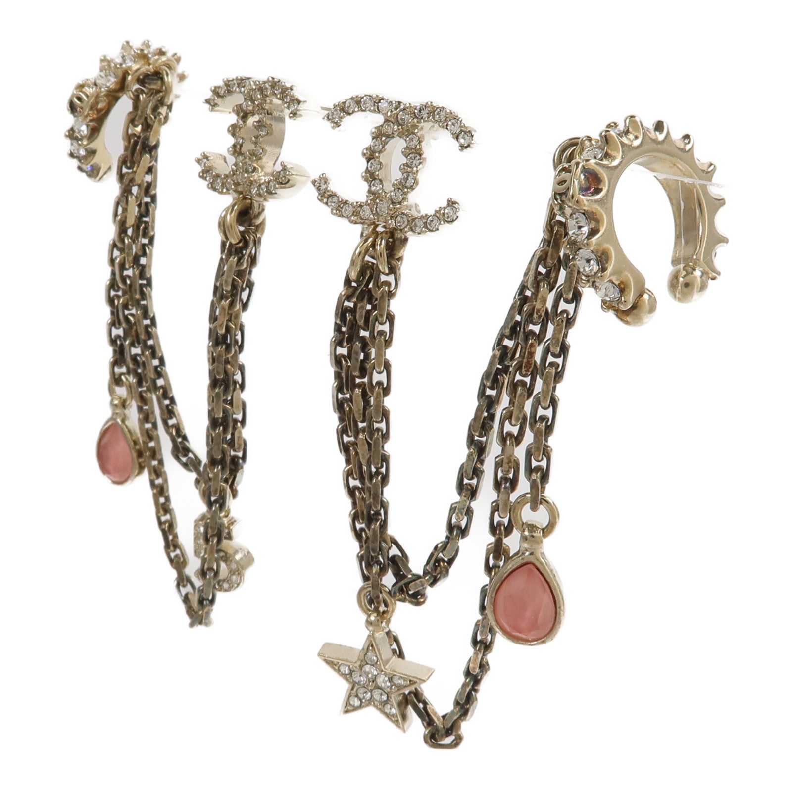 CHANEL 金屬Crystal Star 5 Drop CC Earrings耳環