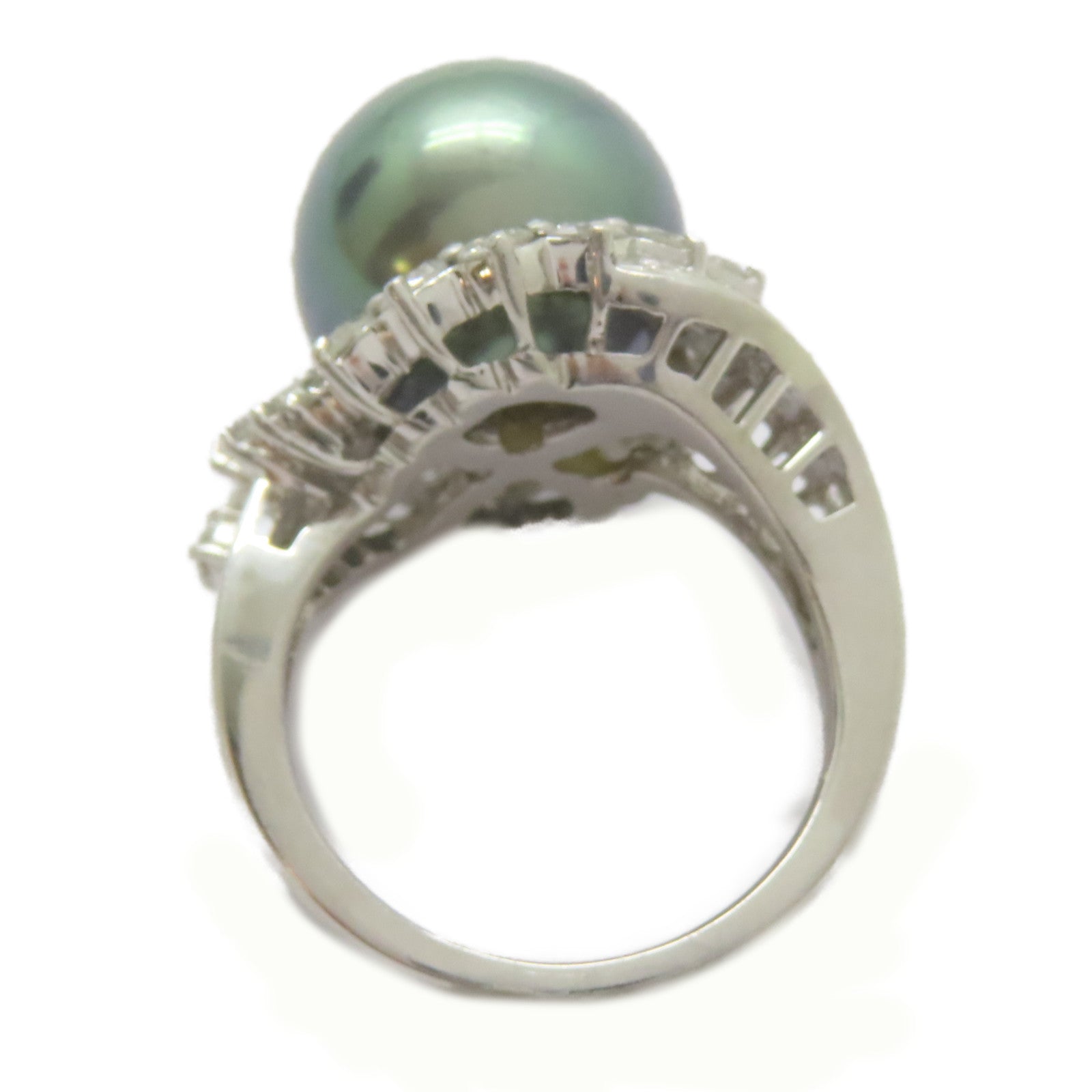 JEWELRY PT900鉑金Pearl Ring 珍珠13mm/1.2ct鑚石戒指US#6