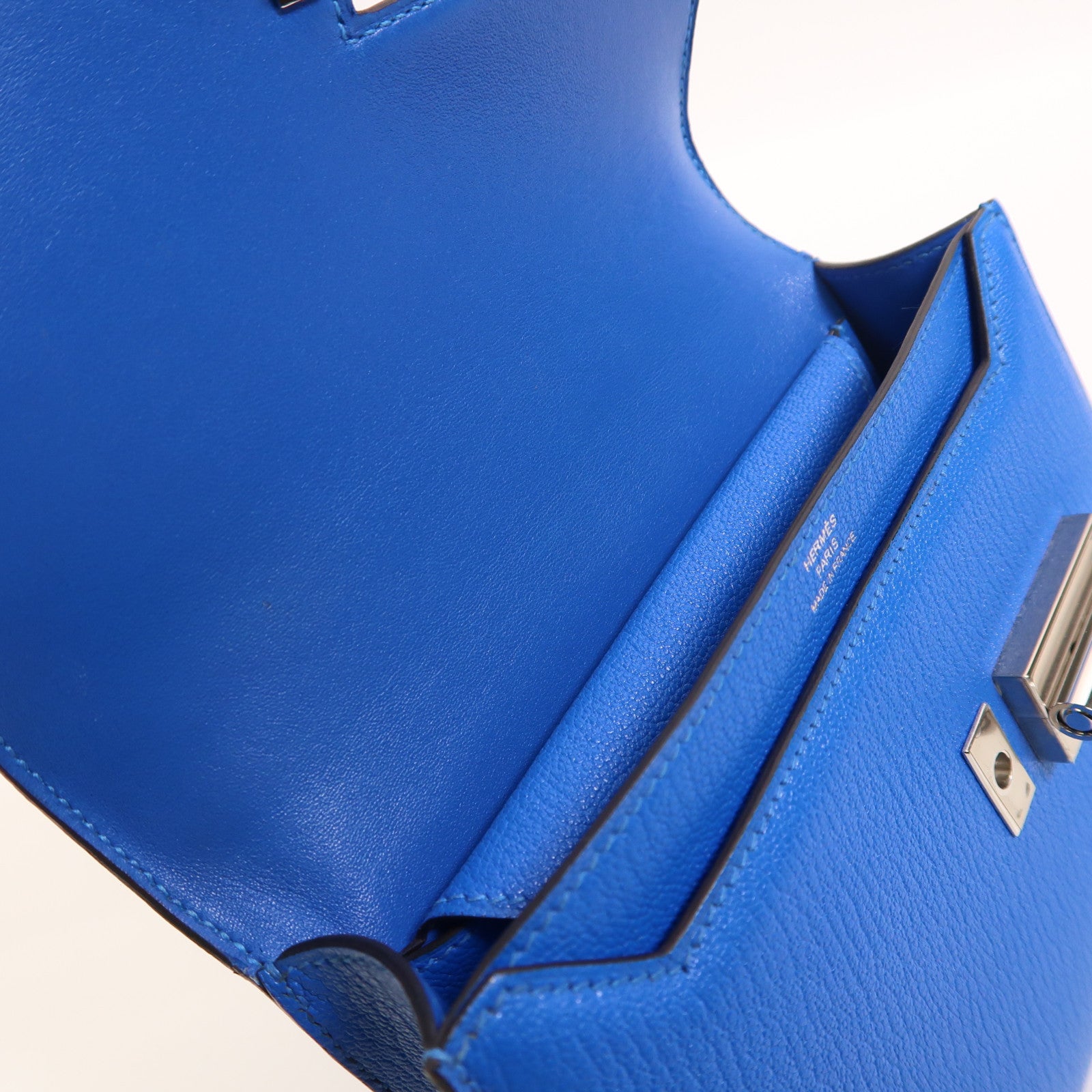 HERMES Chevre皮革Verrou Mini銀扣鏈帶肩背袋Bleu Hydra