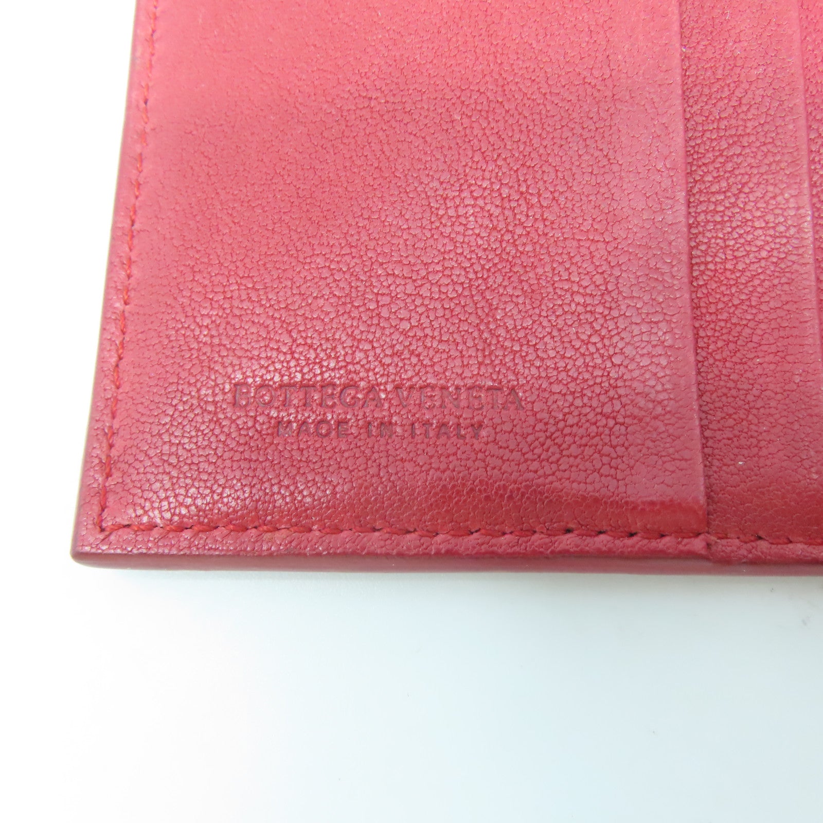 BOTTEGA VENETA 【激減優惠】織紋皮革Wallet銀扣錢包紅色