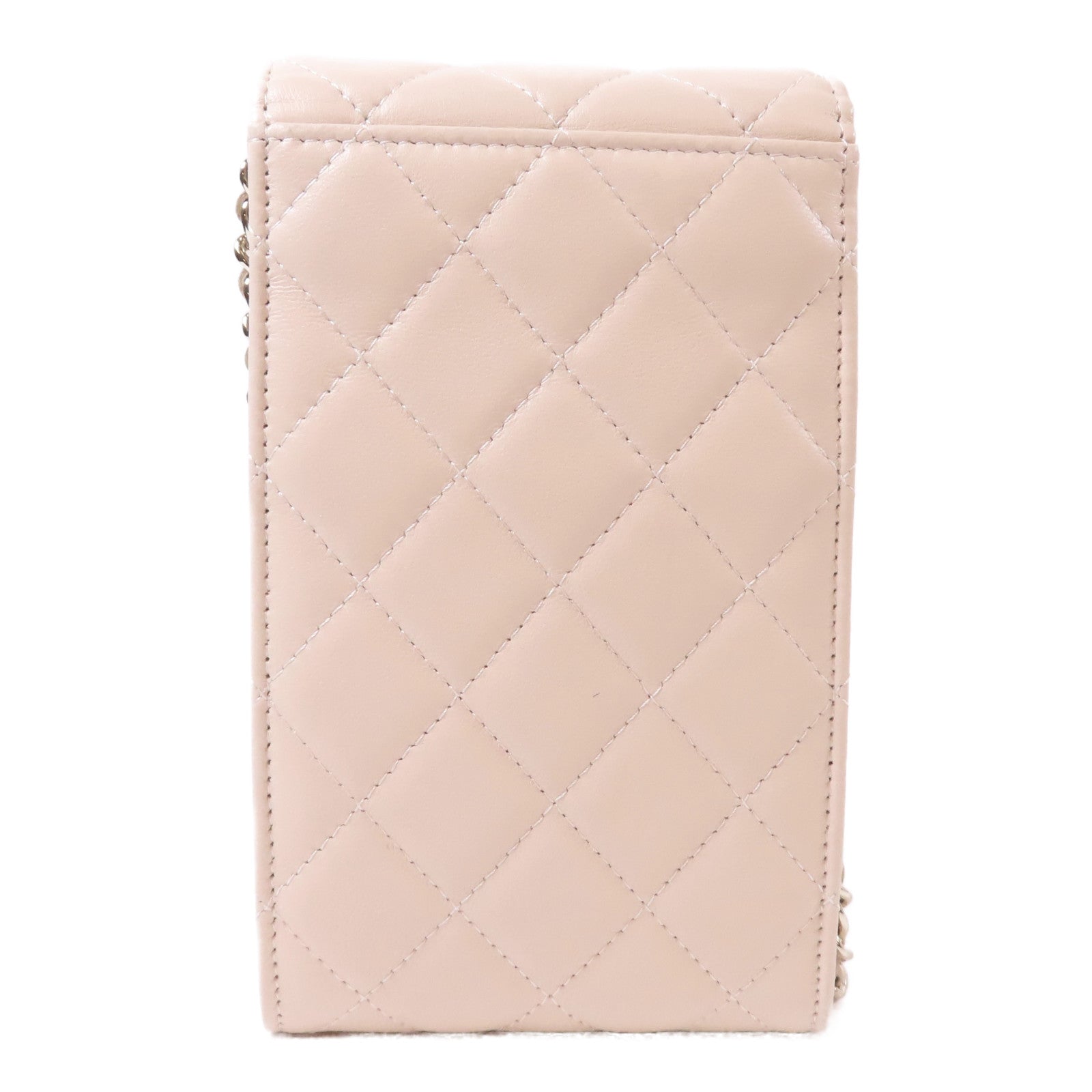 CHANEL 【激減優惠】菱格羊皮皮革Chain Phone Shoulder Bag金扣鏈帶肩背袋米色