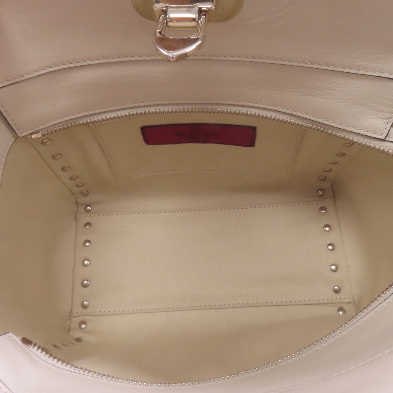 Valentino 牛皮皮革2 Way Shoulder金扣手挽肩背兩用袋米色