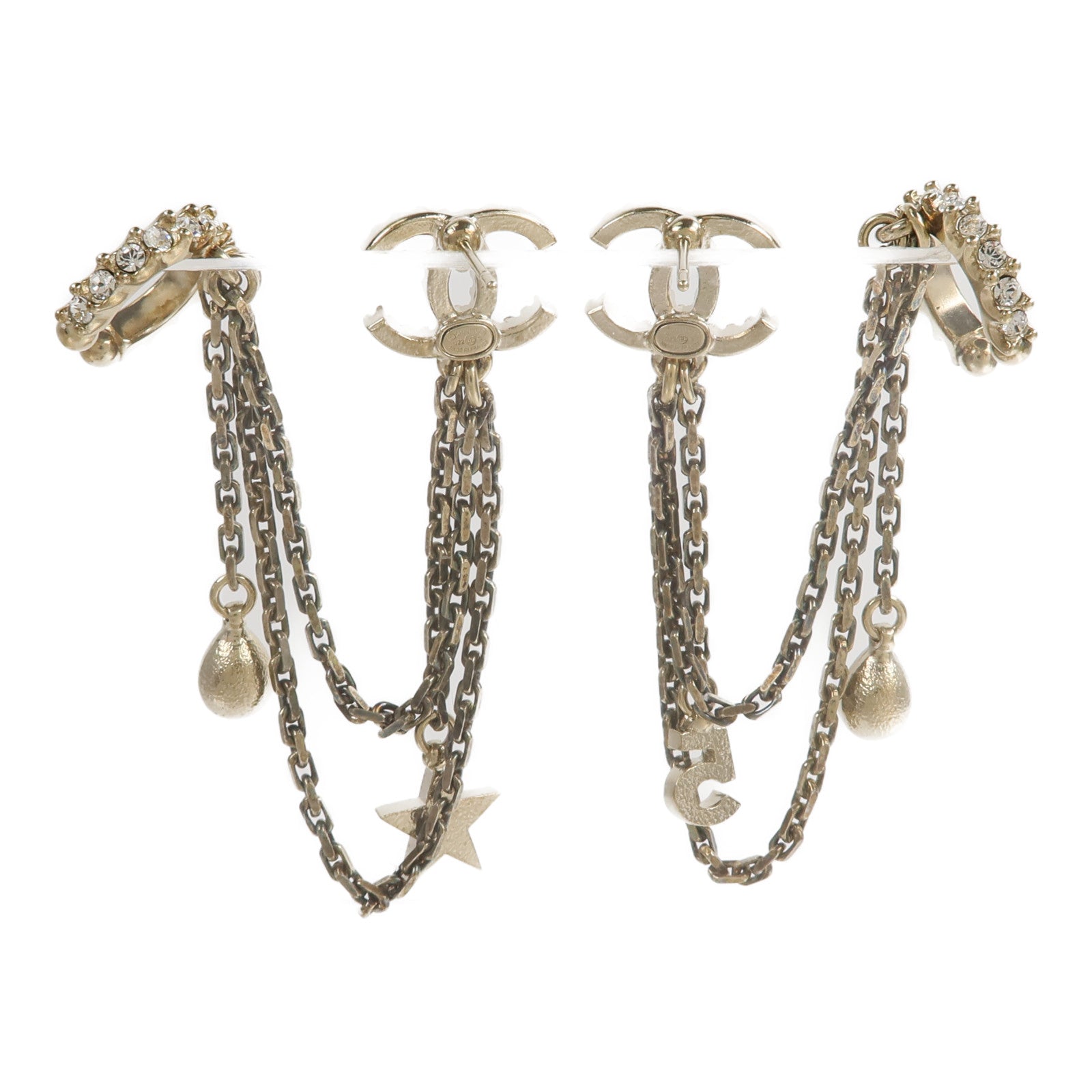 CHANEL 金屬Crystal Star 5 Drop CC Earrings耳環