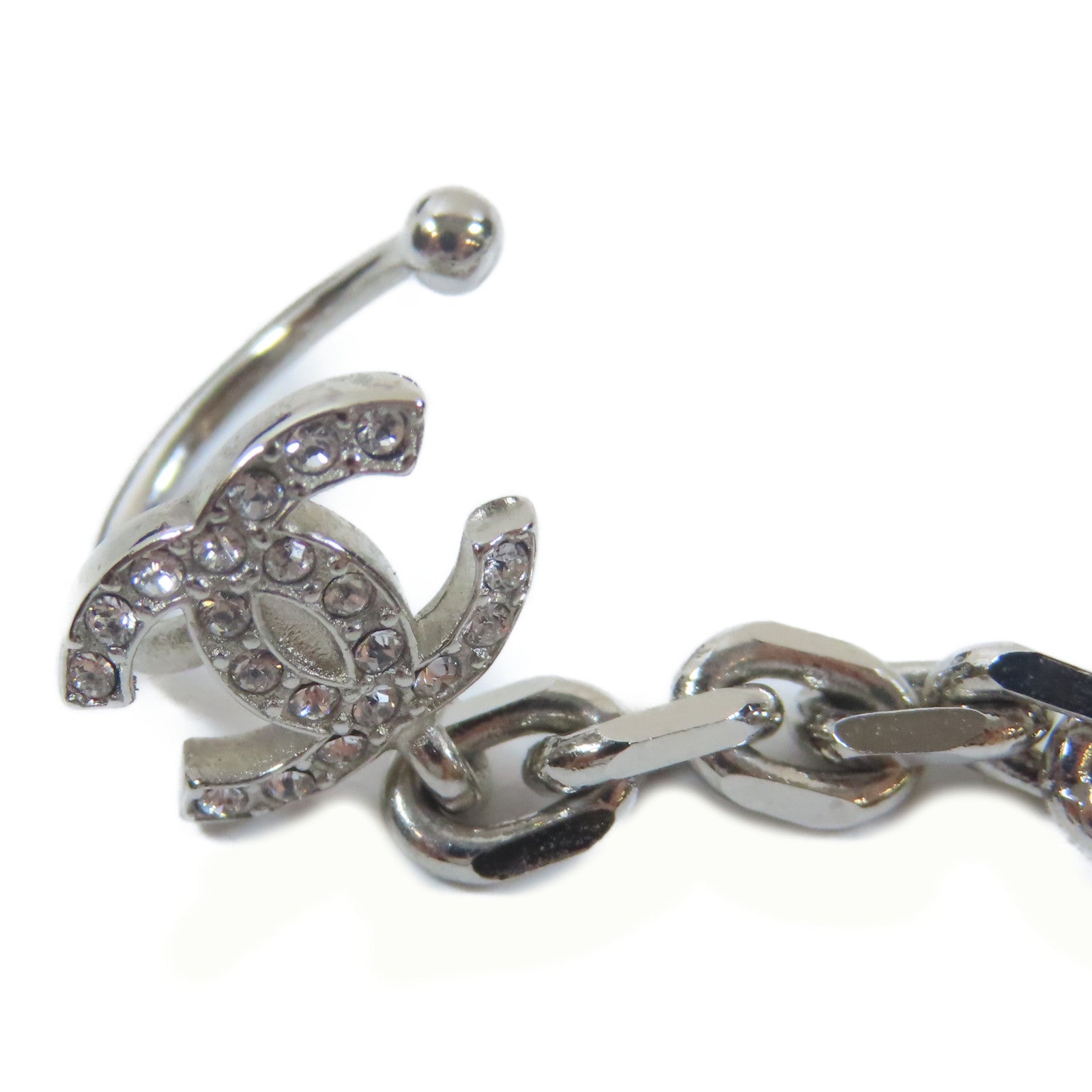 CHANEL 金屬/水晶Pierced Earrings With Ear Cuffs耳環/耳夾銀色