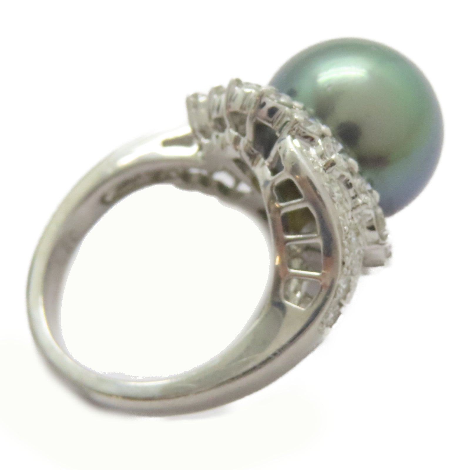 JEWELRY PT900鉑金Pearl Ring 珍珠13mm/1.2ct鑚石戒指US#6