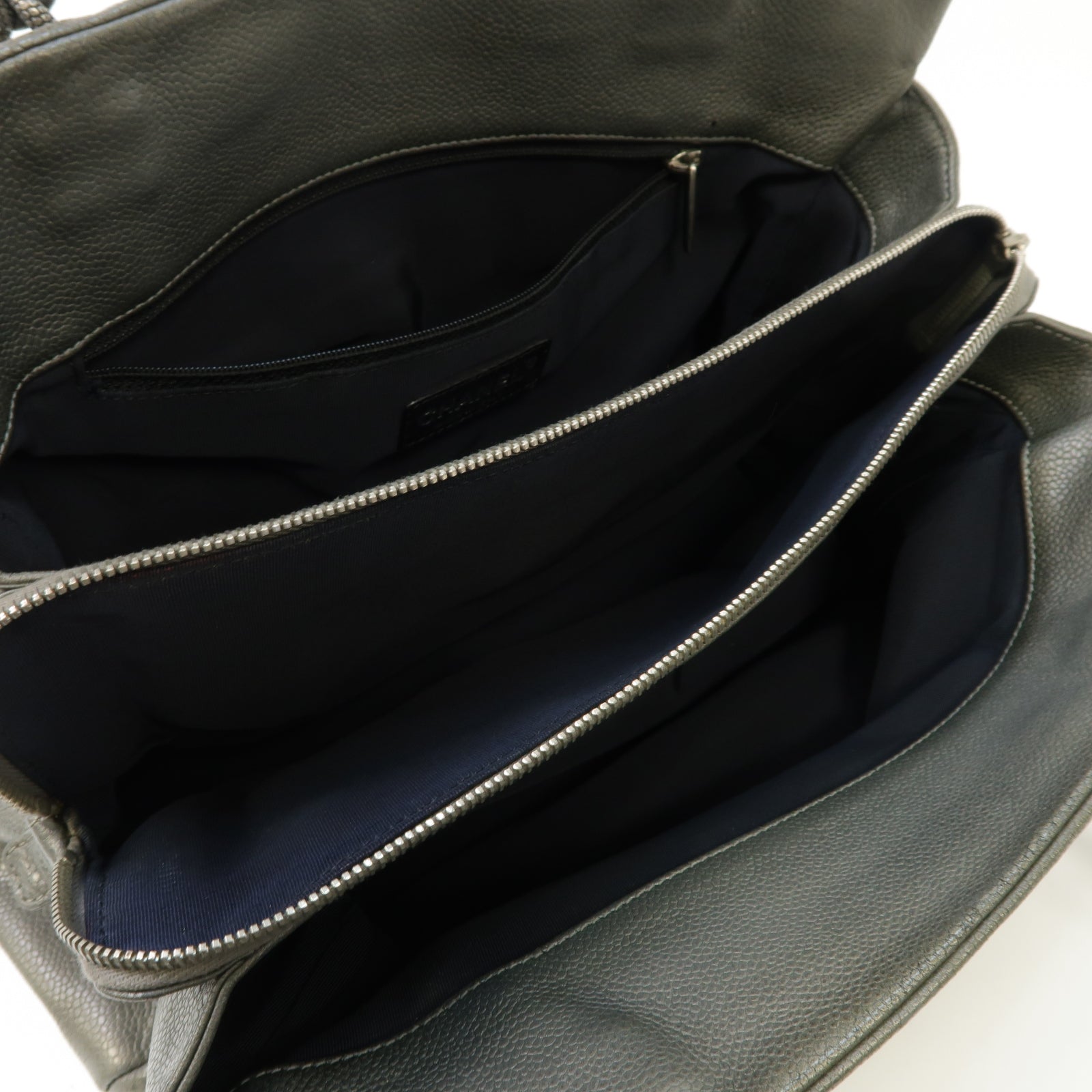 CHANEL 牛皮皮革Chain Shoulder Bag銀扣鏈帶肩背袋灰色