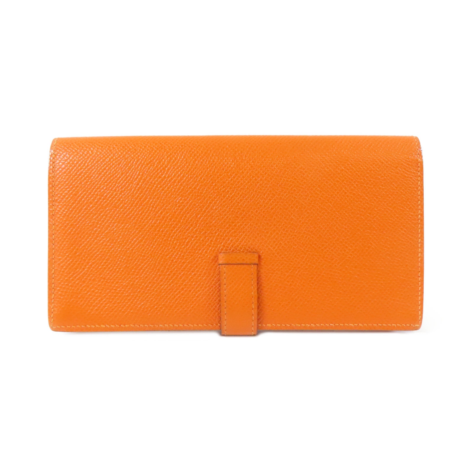 HERMES Epsom皮革Bearn Long Wallet折叠錢包經典橘色