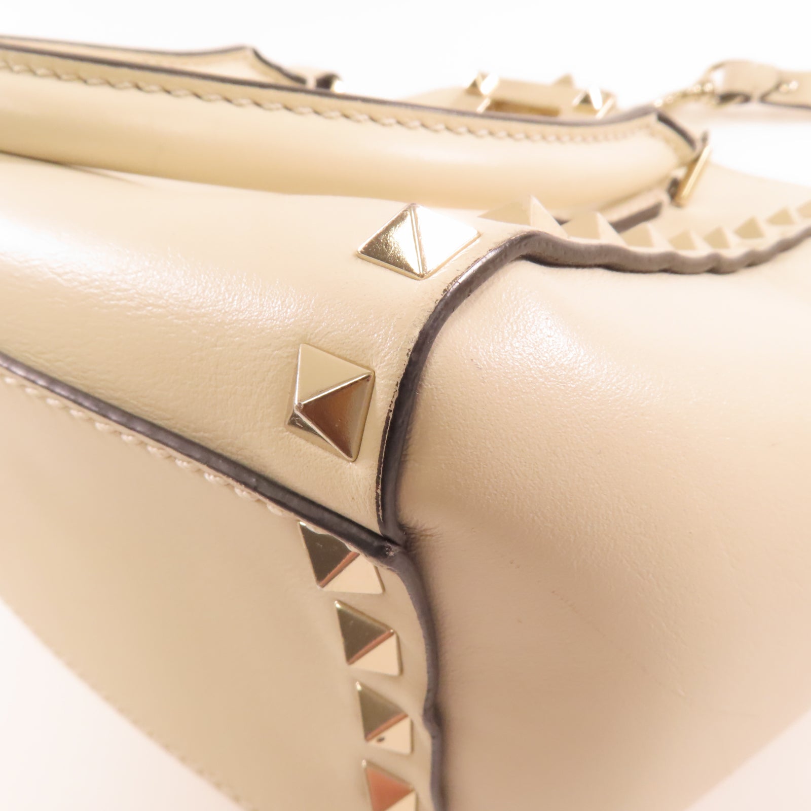 Valentino 牛皮皮革2 Way Shoulder金扣手挽肩背兩用袋米色