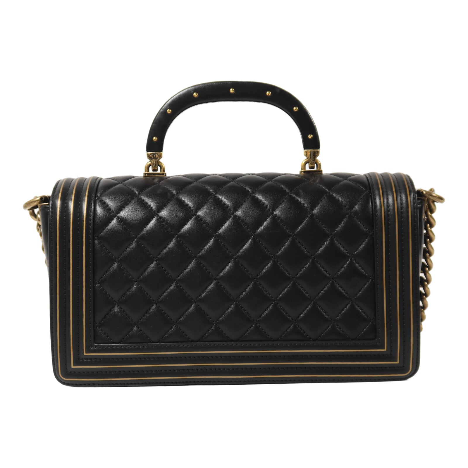 CHANEL 牛皮皮革Boy 25 Studded Handle Flap金扣鏈帶肩背袋