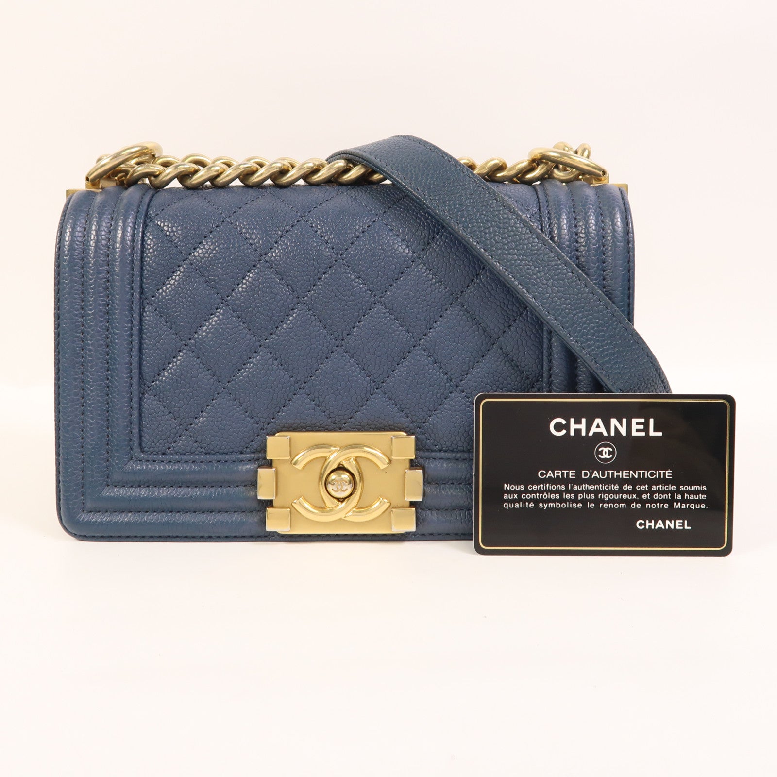 CHANEL 牛皮皮革Boy 20金扣鏈帶肩背袋