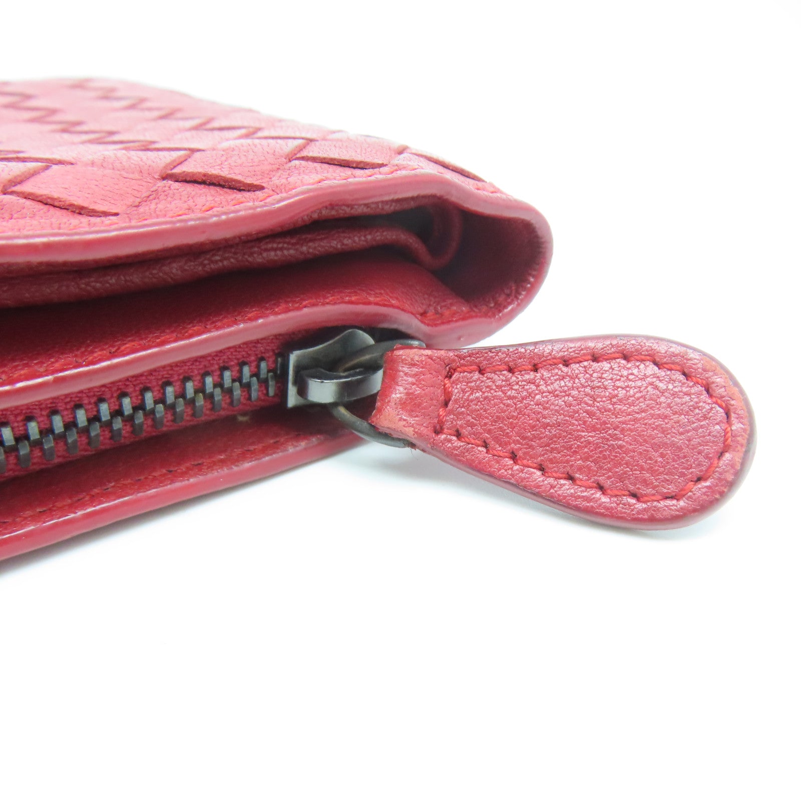BOTTEGA VENETA 【激減優惠】織紋皮革Wallet銀扣錢包紅色