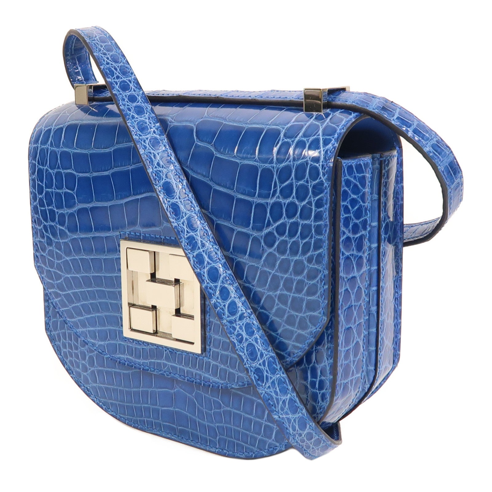 HERMES 鱷魚皮革Mini Mosaique銀扣肩背袋