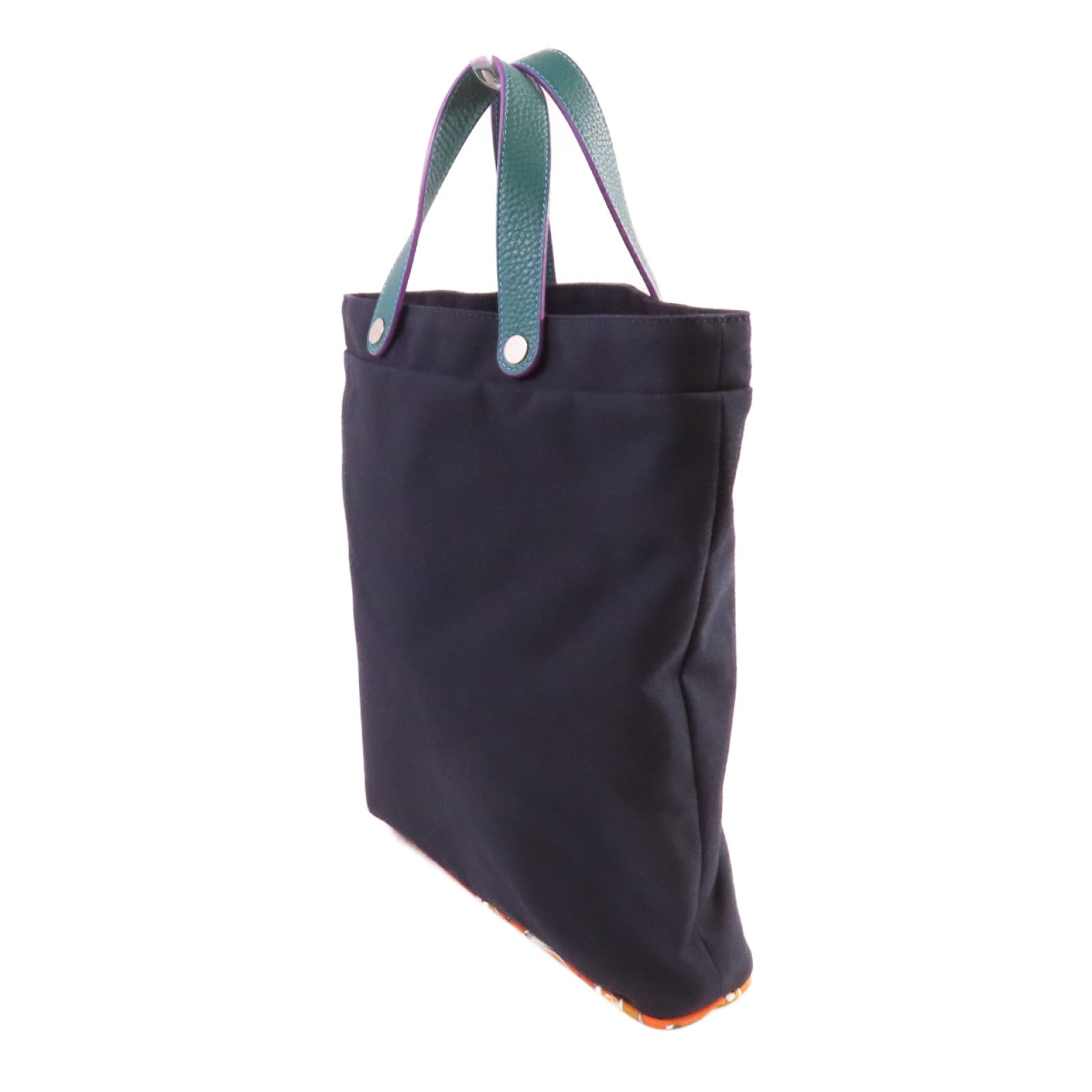 HERMES 帆布Tote Bag銀扣手挽袋深藍色