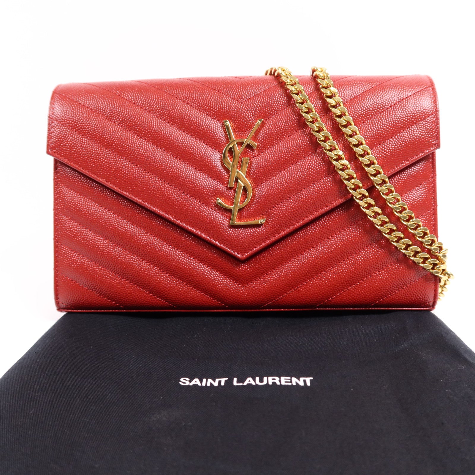 SAINT LAURENT 牛皮皮革Cassandre Envelope金扣鏈帶肩背袋