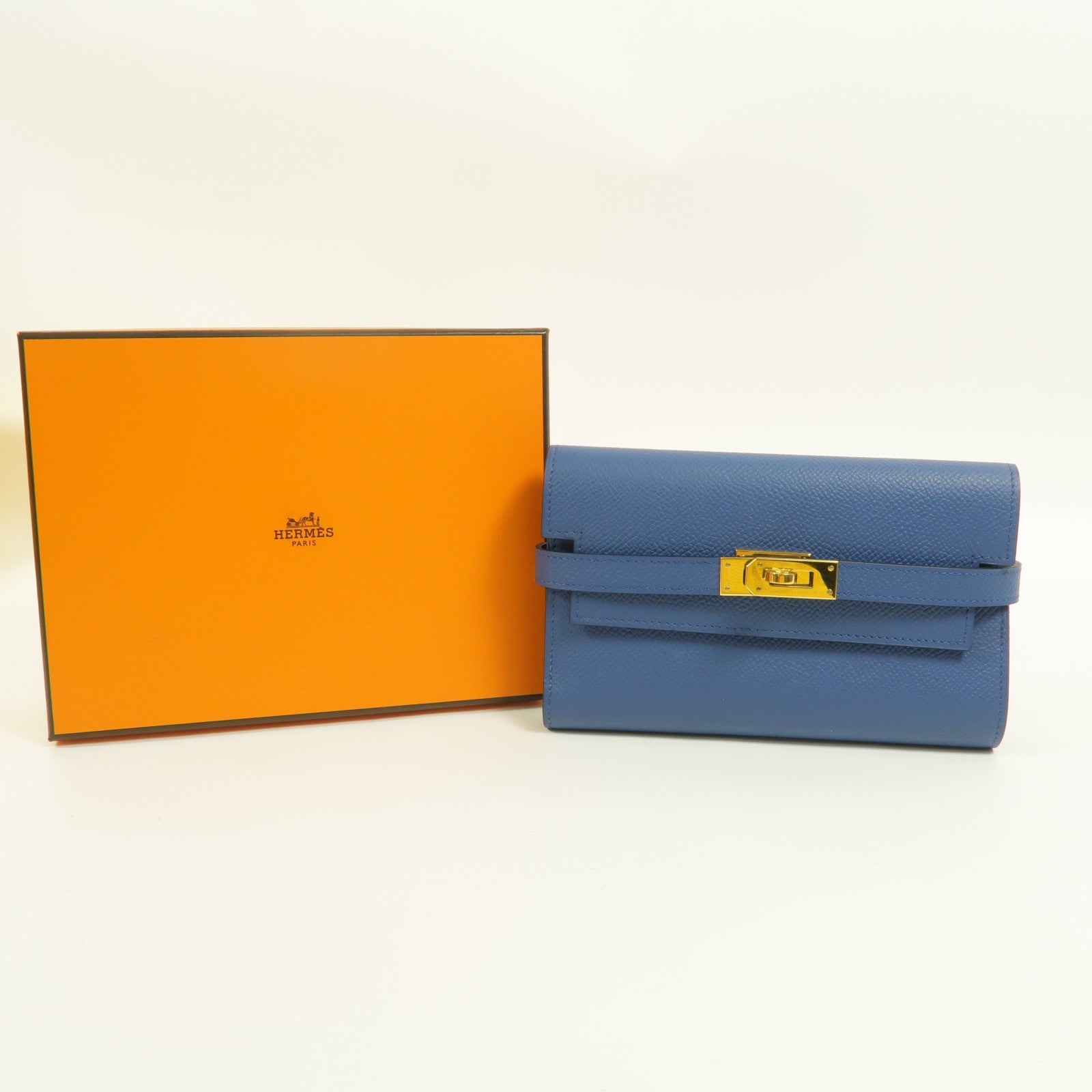 HERMES Epsom皮革Kelly Depliant Medium長錢包Bleu Agate