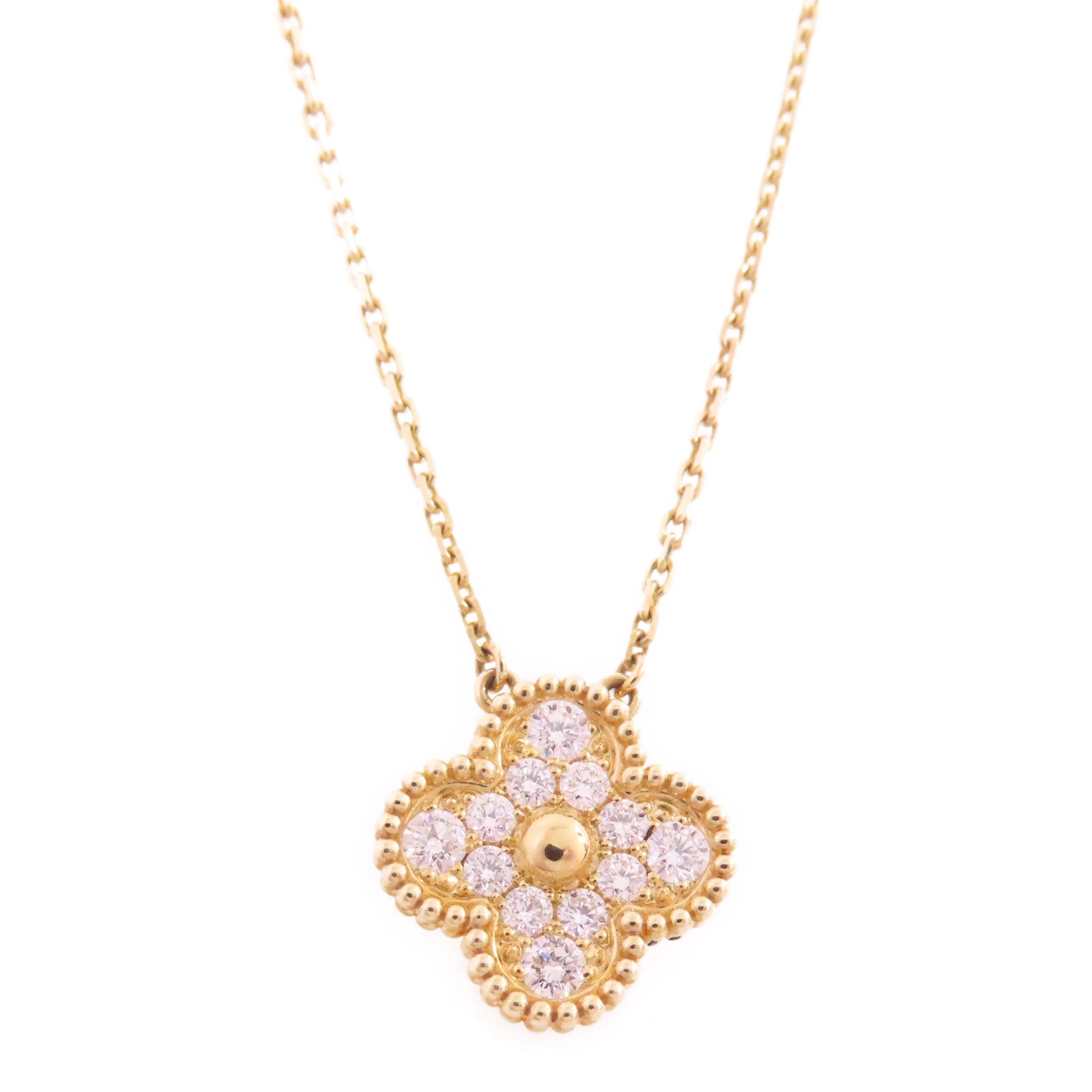 Van Cleef & Arpels 18K黃金/鑽石Vintage Alhambra Diamond Pendant Necklace項鏈