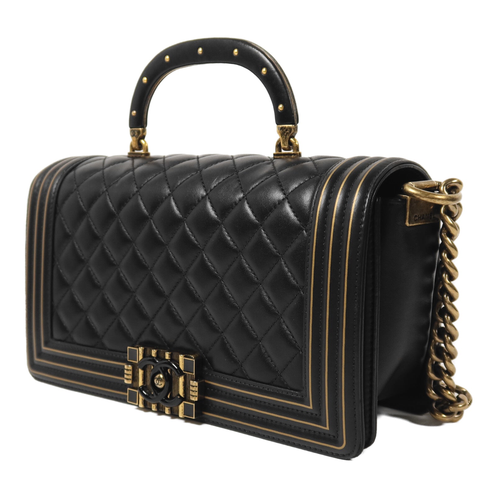 CHANEL 牛皮皮革Boy 25 Studded Handle Flap金扣鏈帶肩背袋