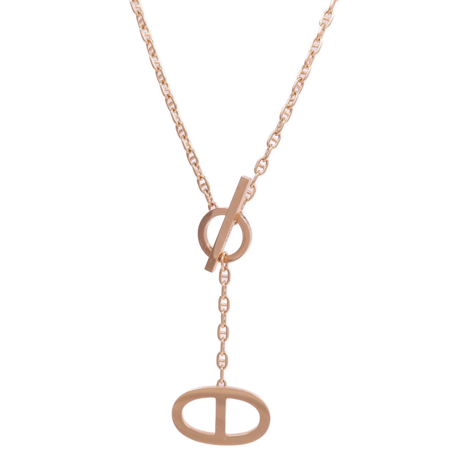 HERMES 18K玫瑰金Chaine d'ancre Contour Pendant Large鑽石項鍊