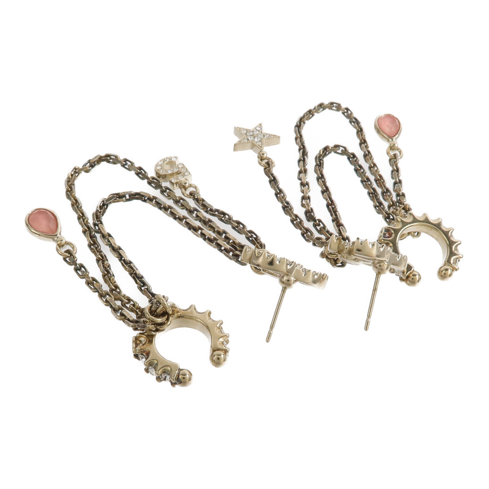 CHANEL 金屬Crystal Star 5 Drop CC Earrings耳環