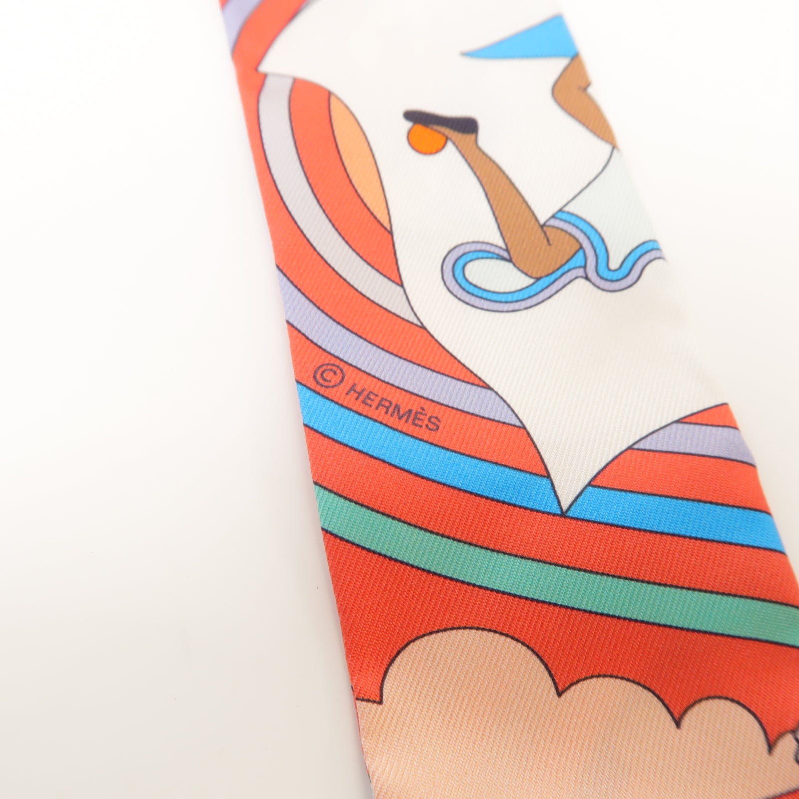 HERMES 【激減優惠】絲質Twilly絲巾橙色/彩色