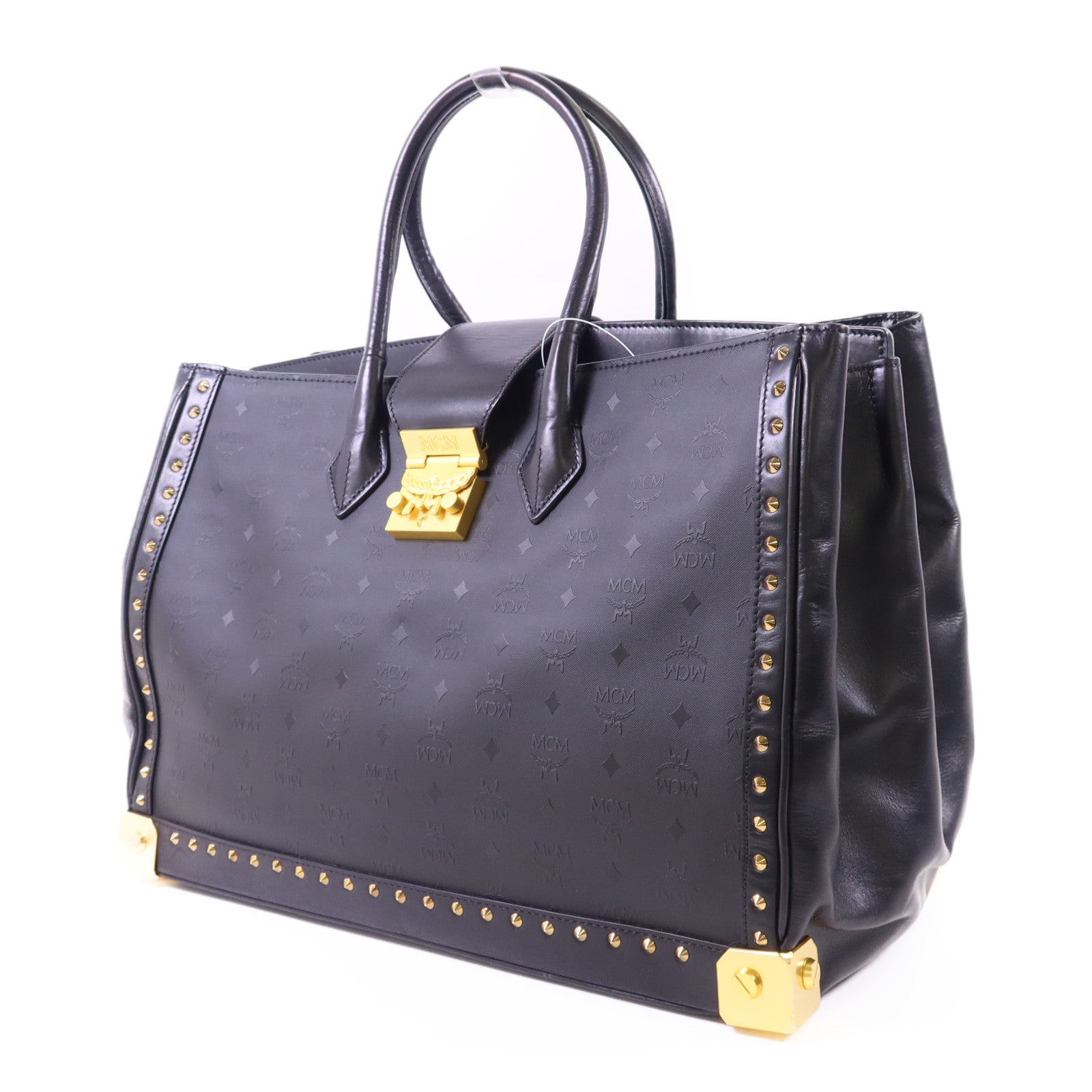 MCM 塗層帆布/牛皮皮革Visetos金扣手挽袋