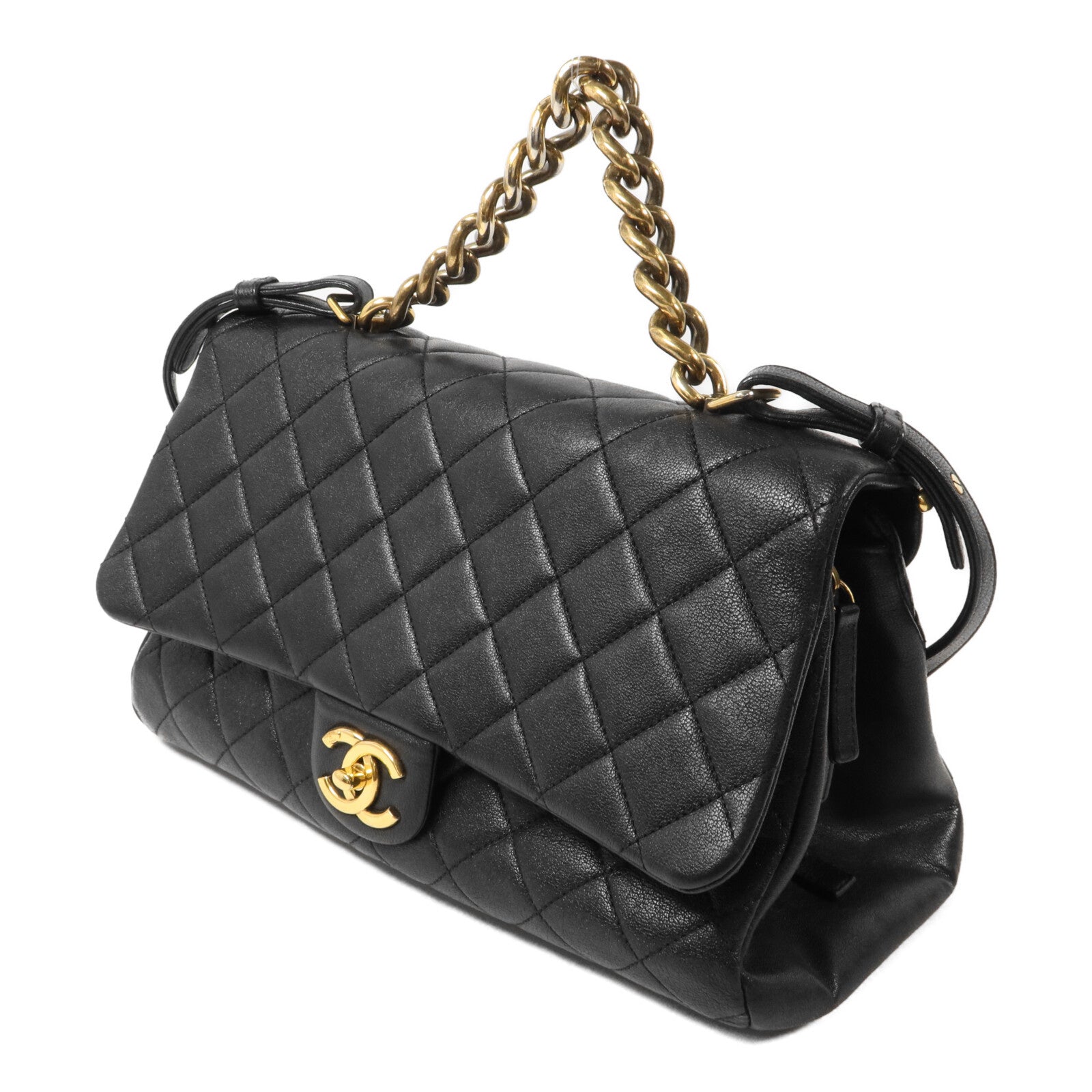 CHANEL 牛皮皮革Trapezio Flap Bag鏈帶手挽肩背兩用袋