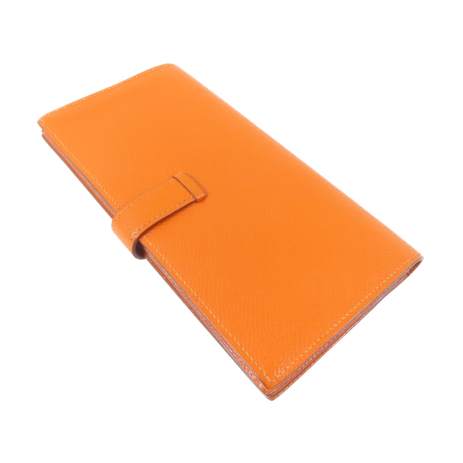 HERMES Epsom皮革Bearn Long Wallet折叠錢包經典橘色