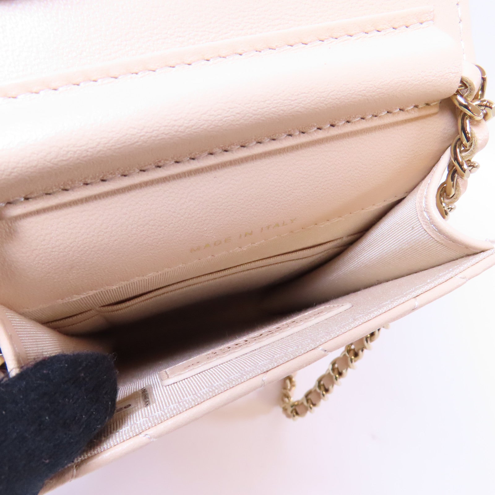 CHANEL 【激減優惠】菱格羊皮皮革Chain Phone Shoulder Bag金扣鏈帶肩背袋米色