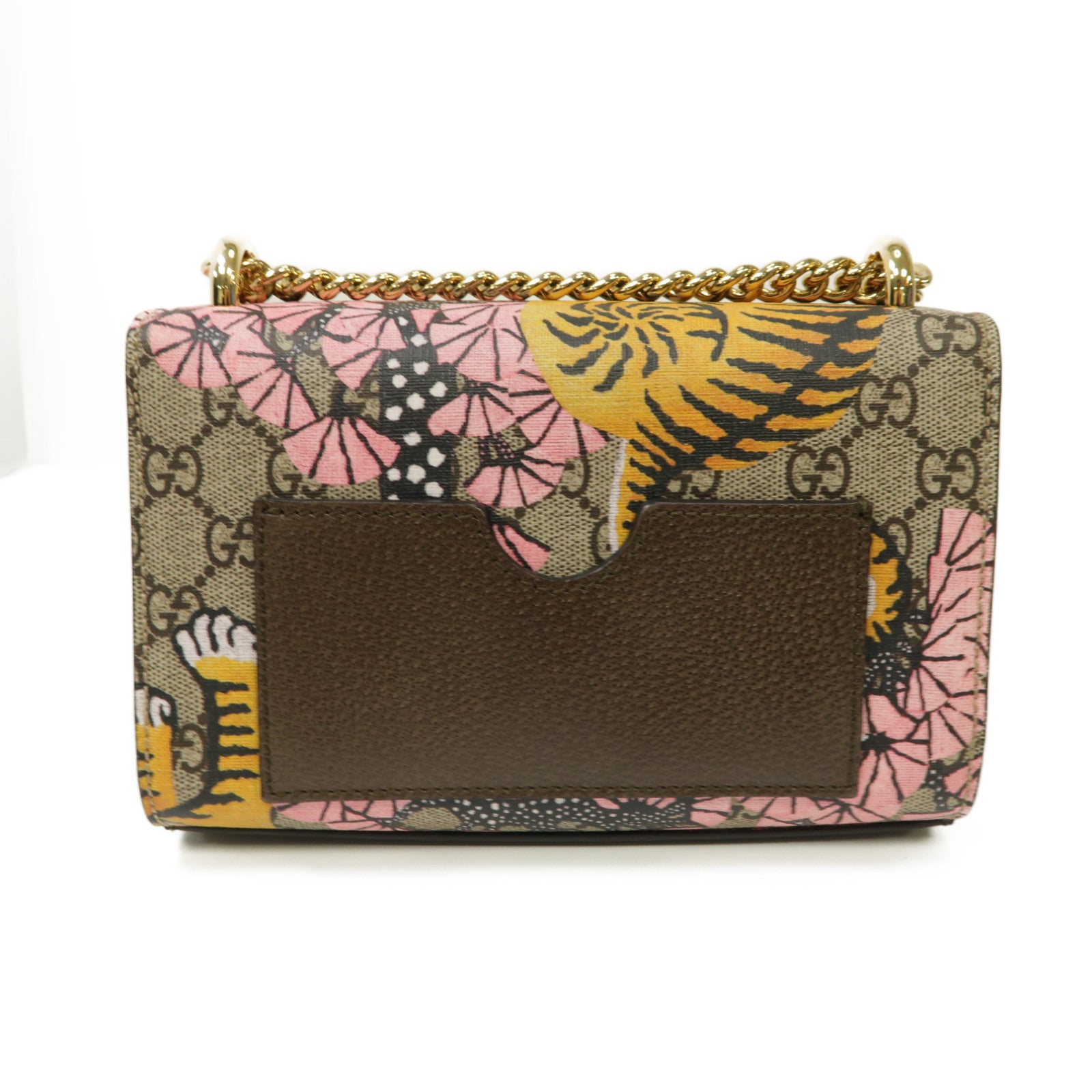 GUCCI 【激減優惠】塗層帆布Padlock GG金扣鏈帶肩背袋啡色