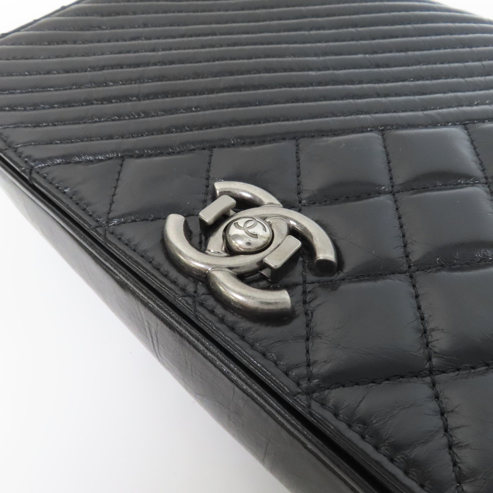 CHANEL 【激減優惠】菱格/斜紋牛皮皮革Chain Shoulder銀扣鏈帶肩背袋黑色