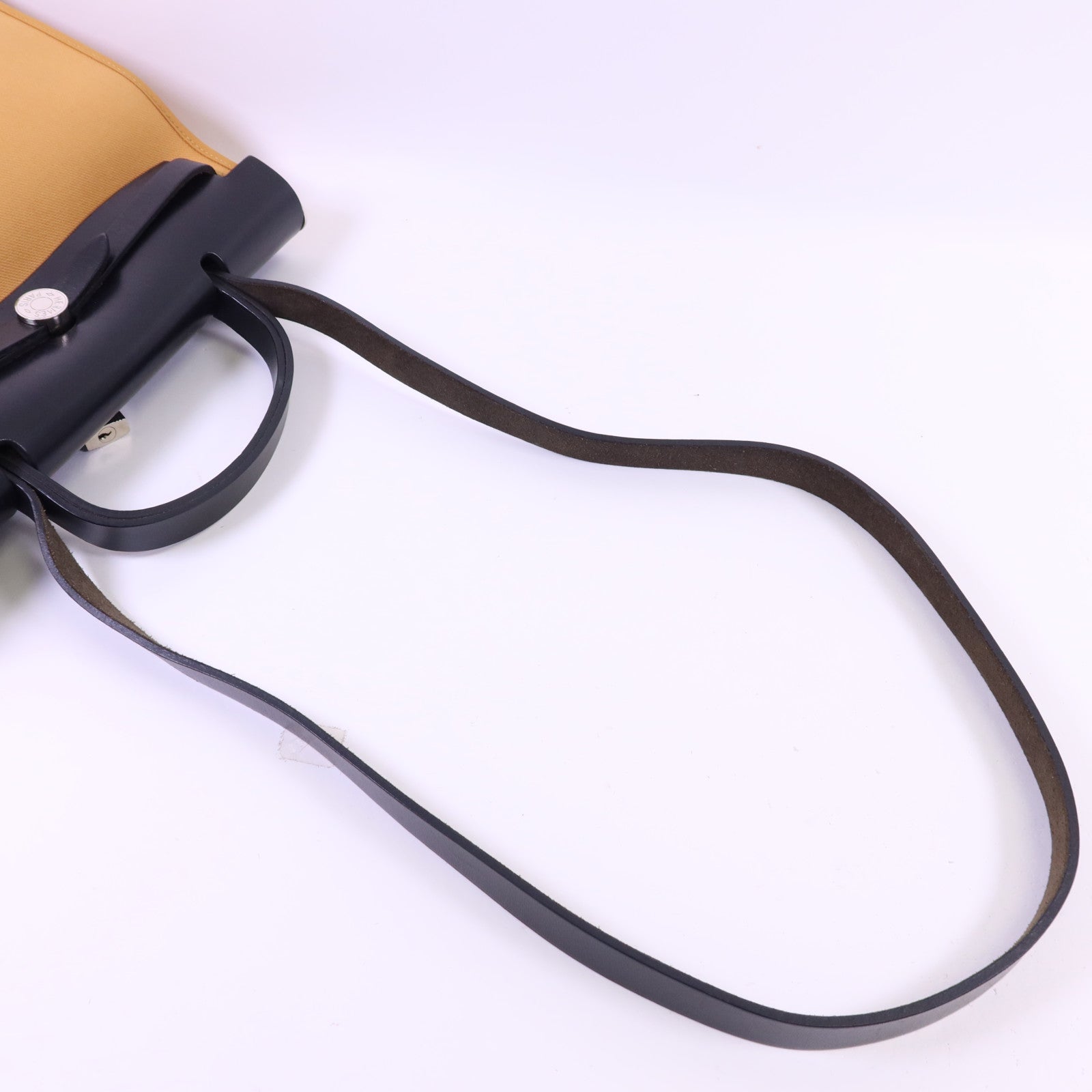 HERMES 帆布Herbag PM銀扣手挽肩背兩用袋Moutarde