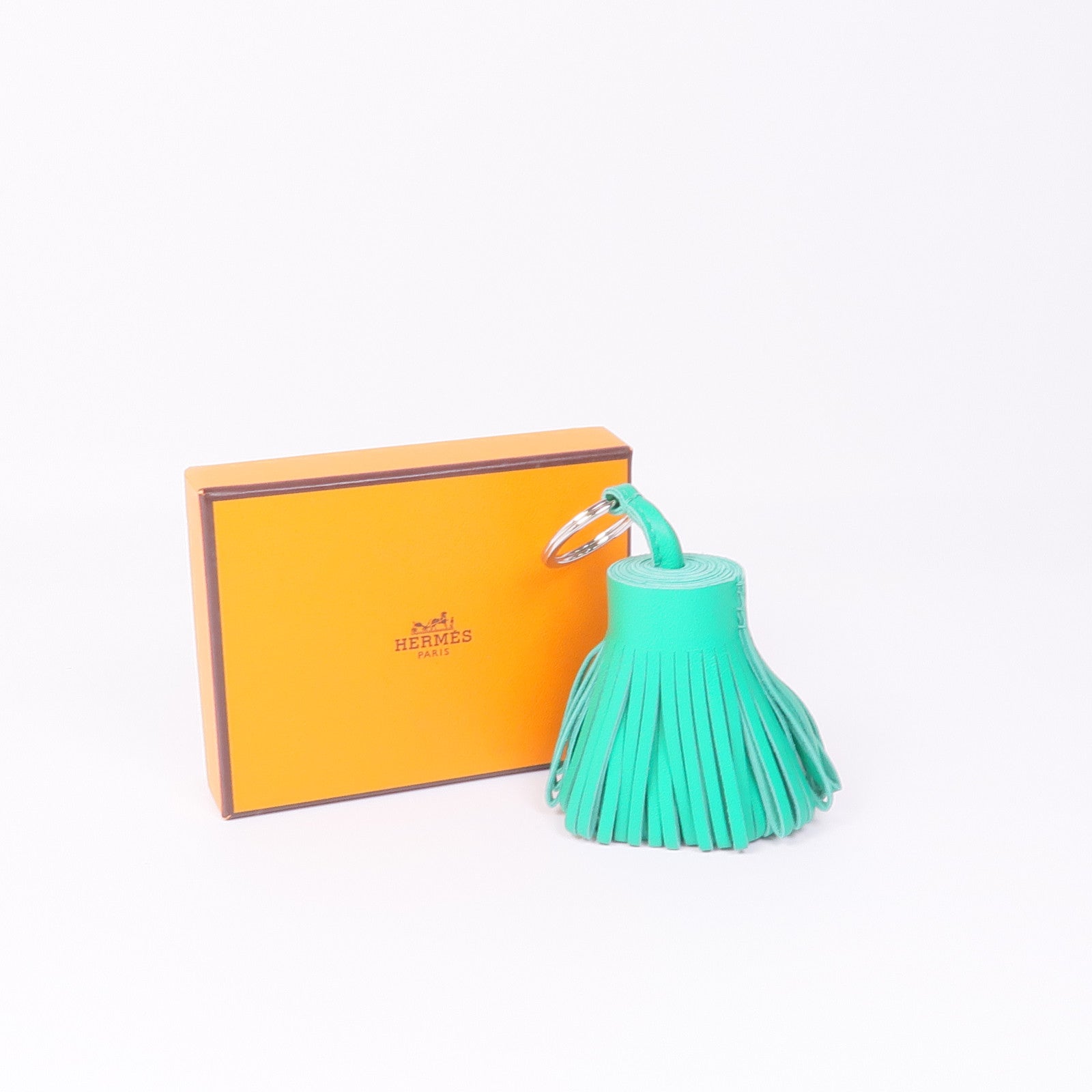 HERMES Milo皮革Carmen Key Ring銀扣鑰匙圈Bambou