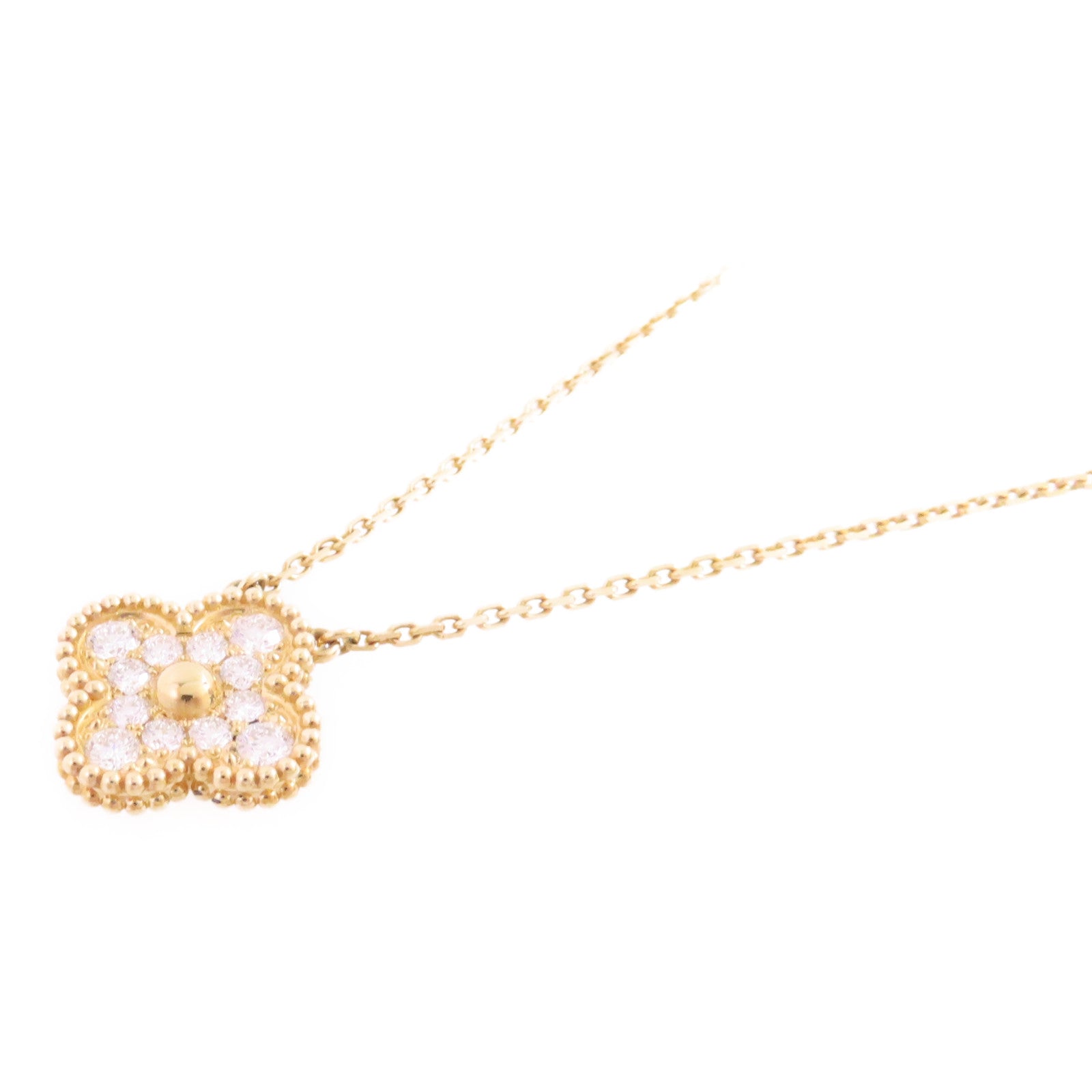 Van Cleef & Arpels 18K黃金/鑽石Vintage Alhambra Diamond Pendant Necklace項鏈