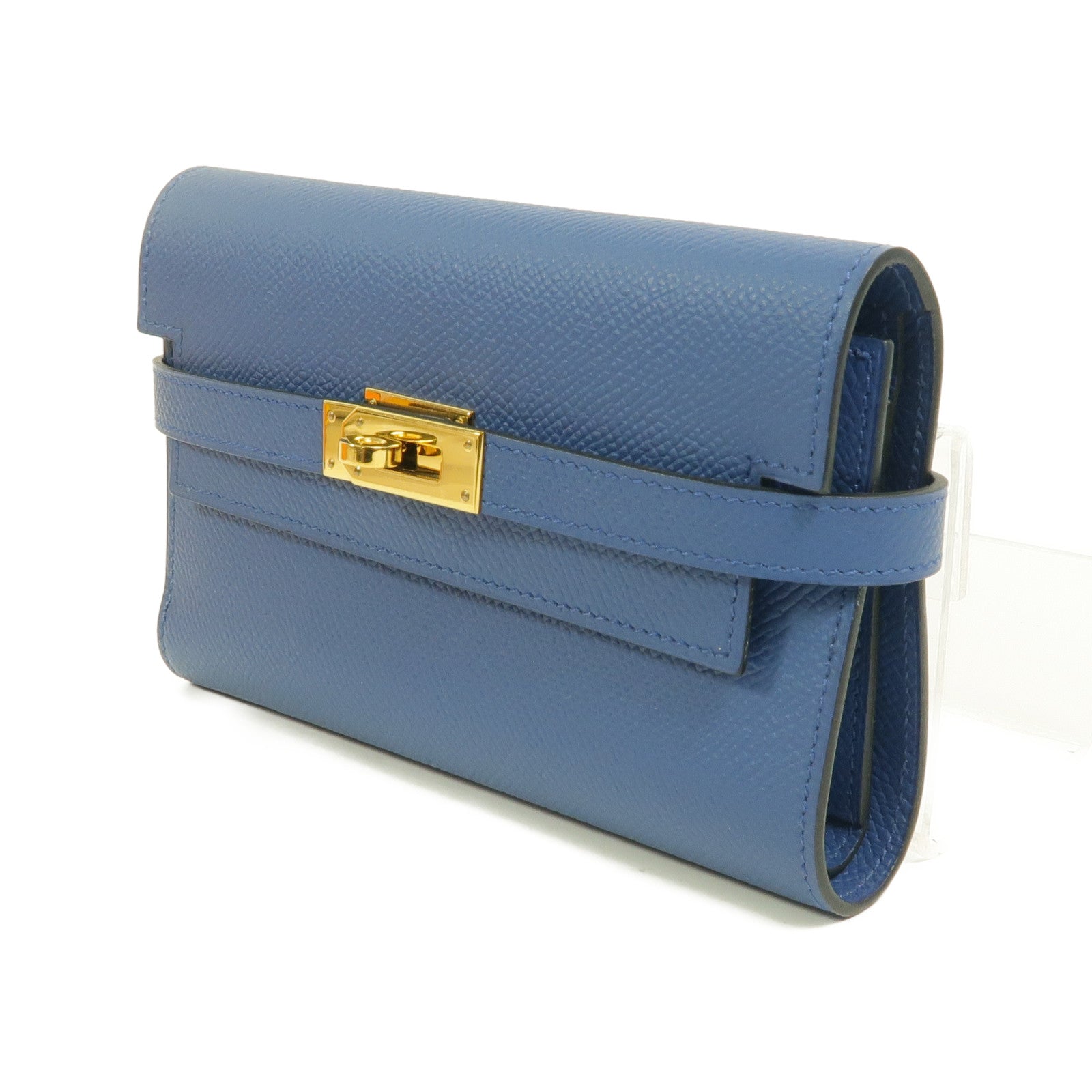 HERMES Epsom皮革Kelly Depliant Medium長錢包Bleu Agate