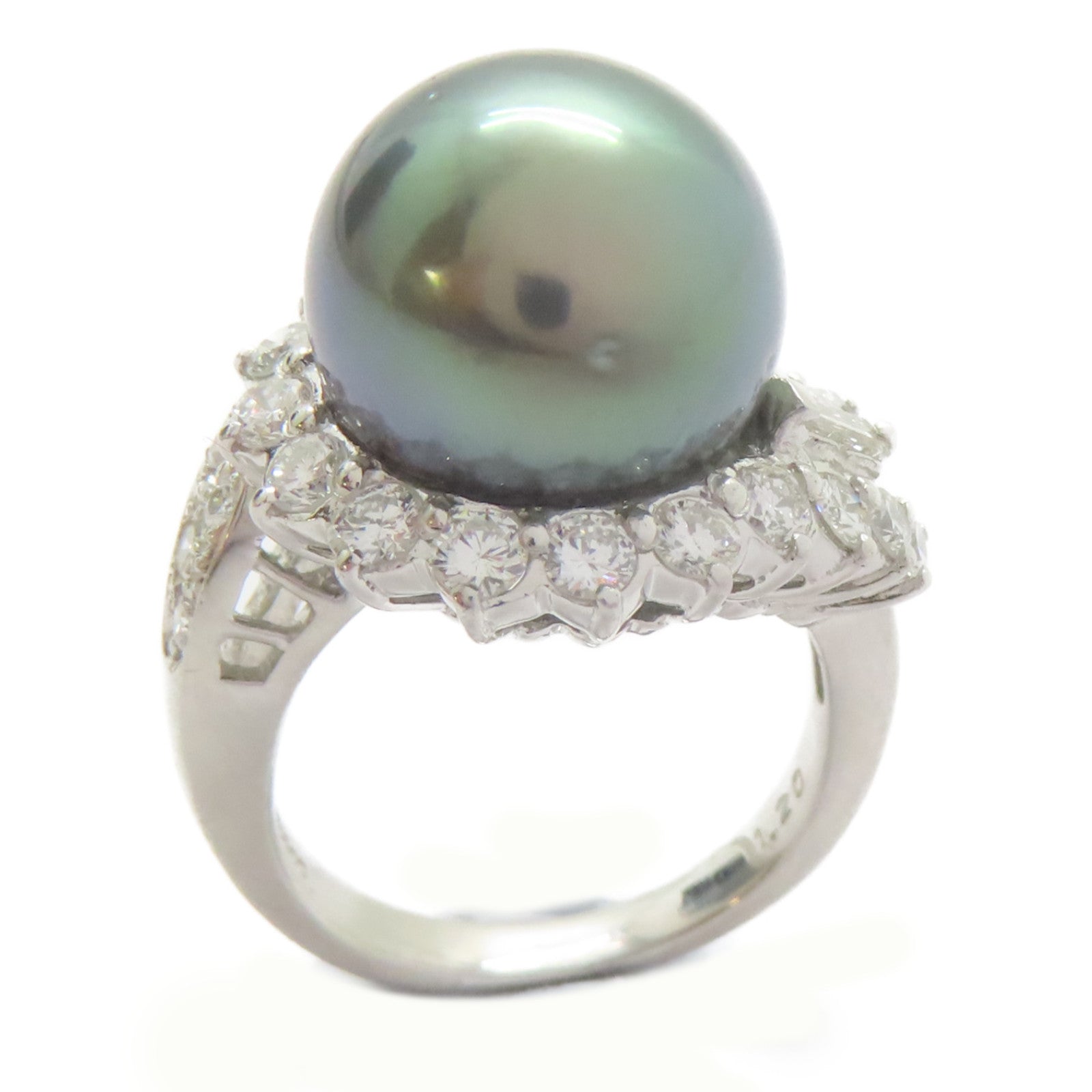 JEWELRY PT900鉑金Pearl Ring 珍珠13mm/1.2ct鑚石戒指US#6