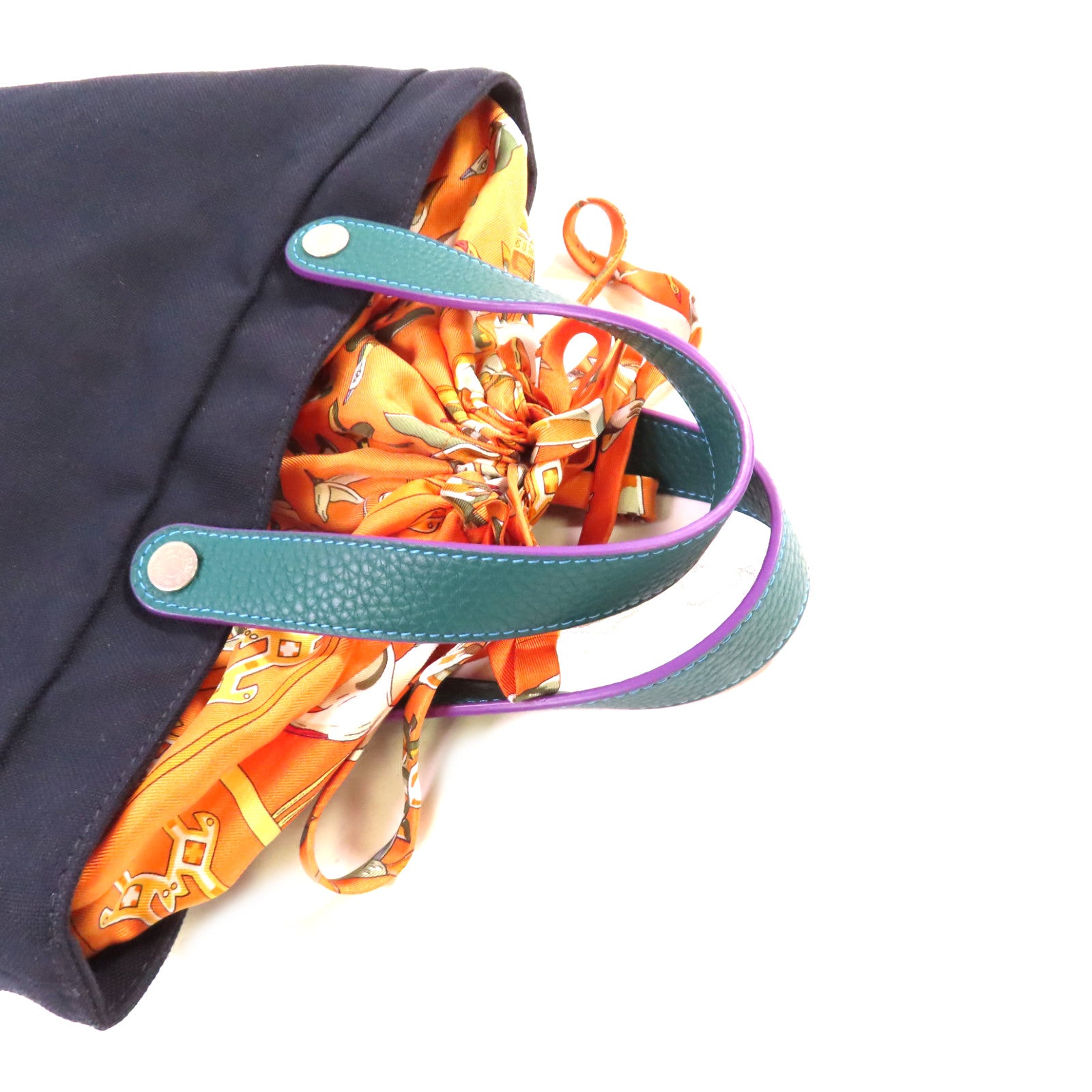HERMES 帆布Tote Bag銀扣手挽袋深藍色