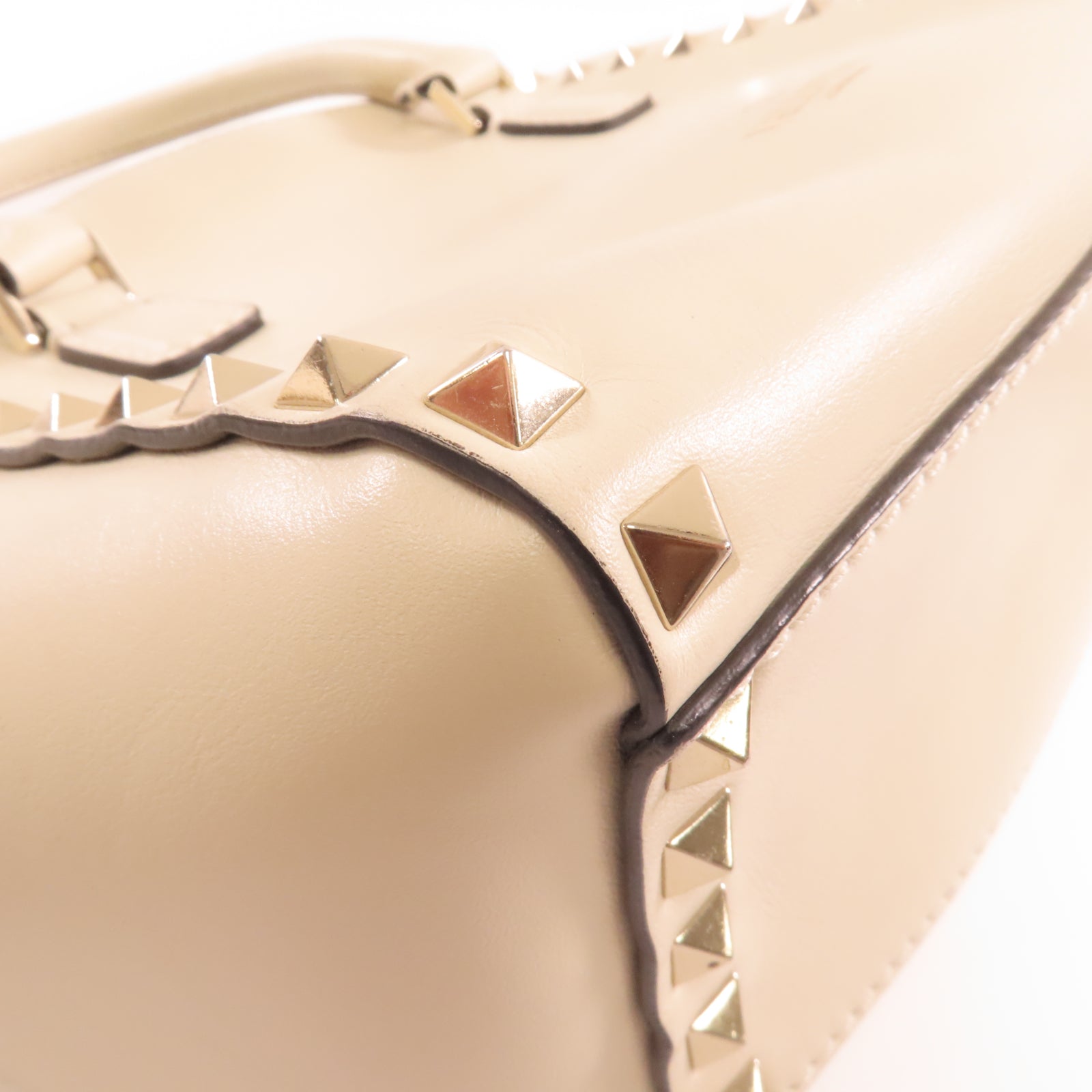 Valentino 牛皮皮革2 Way Shoulder金扣手挽肩背兩用袋米色