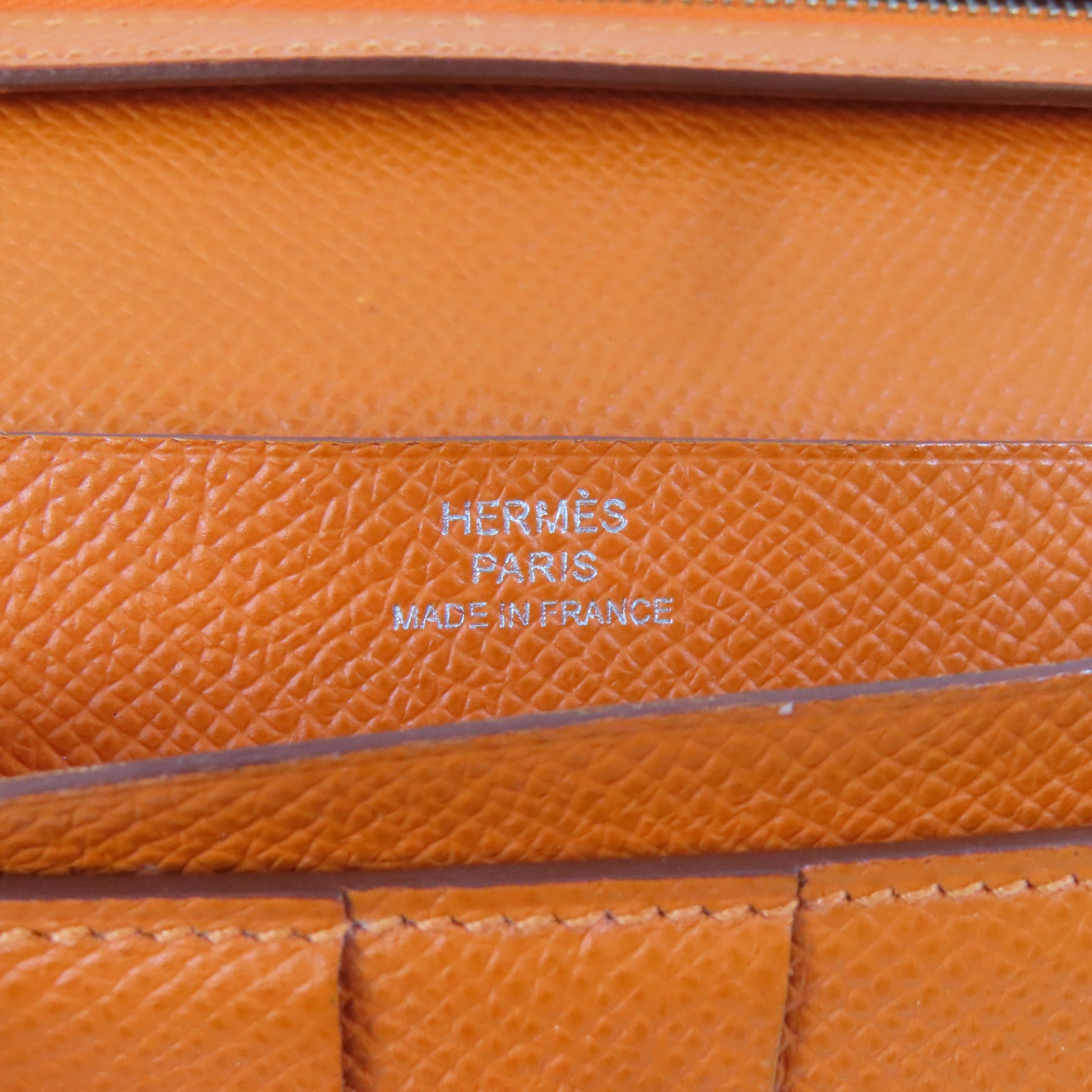 HERMES Epsom皮革Bearn Long Wallet折叠錢包經典橘色