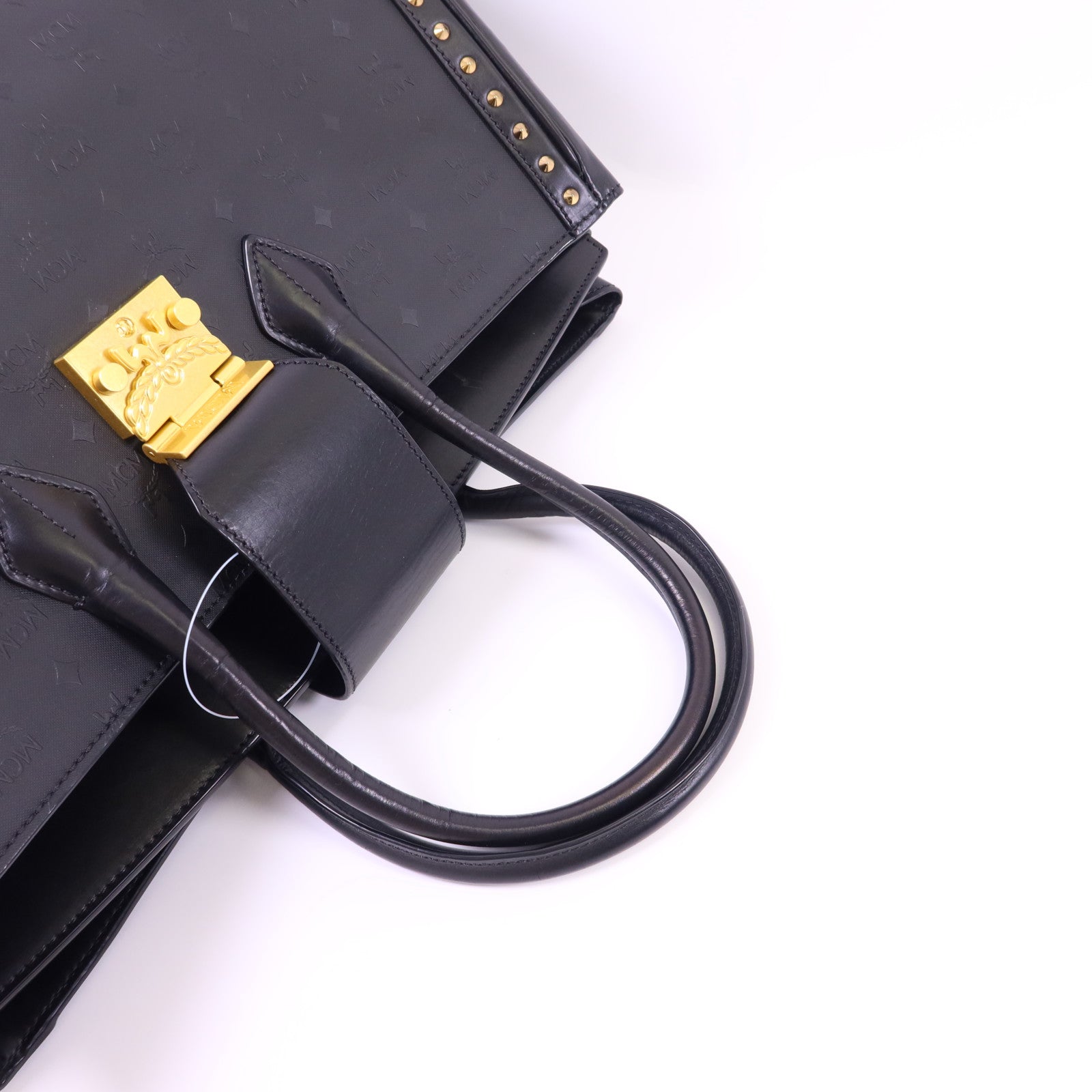 MCM 塗層帆布/牛皮皮革Visetos金扣手挽袋