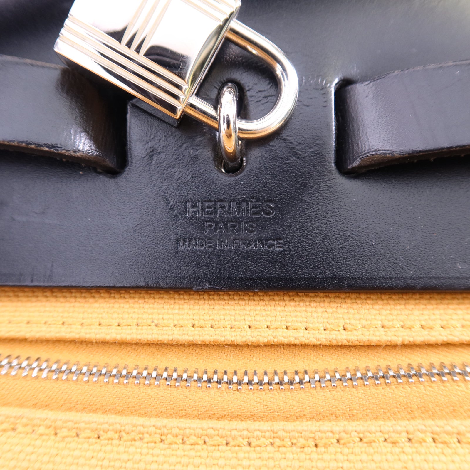 HERMES 帆布Herbag PM銀扣手挽肩背兩用袋Moutarde